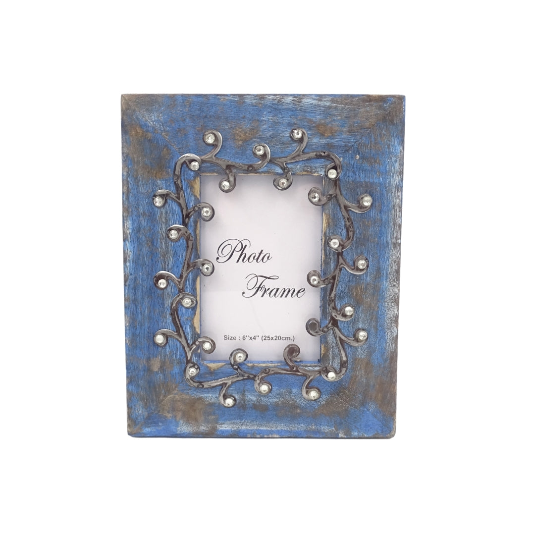 Dřevěný rámeček na fotografie modrý - 28892 - formát fotografie 15x10cm