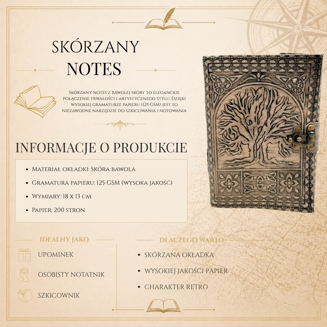 Retro Leather Notebook Tree of Life – 200 Pages 125 GSM - H019