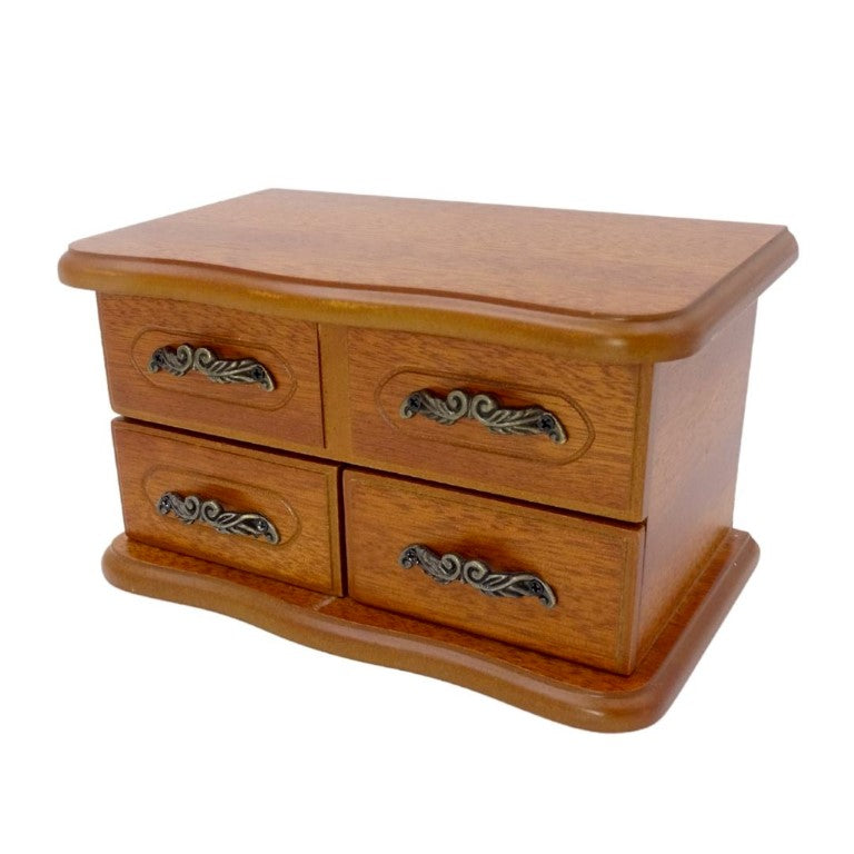 Wooden Music Box with Mirror and Engraving – an Elegant Jewelry Gift with Two Drawers, Height 10 cm, Melody “The Entertainer”