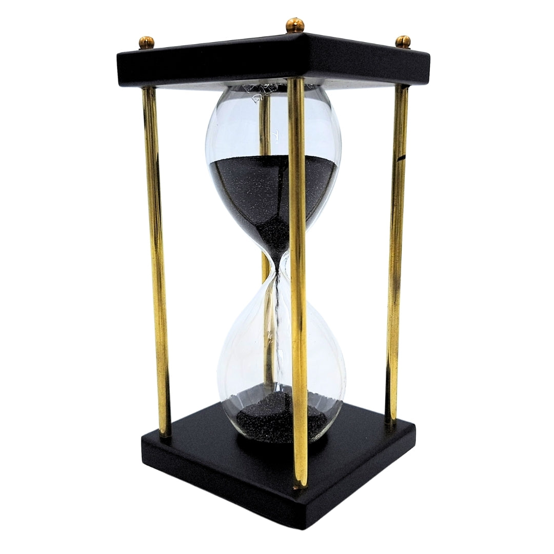Brass-and-Wooden Hourglass 5 minutes – Black Sand – Elegant Retro Decoration - STRS