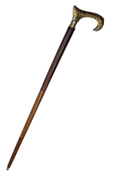 Wooden Walking Cane with Golden Handle - Foldable - Elegant Gift with Personalized Engraving Option - 91.5 cm, Brown with Brass Grip