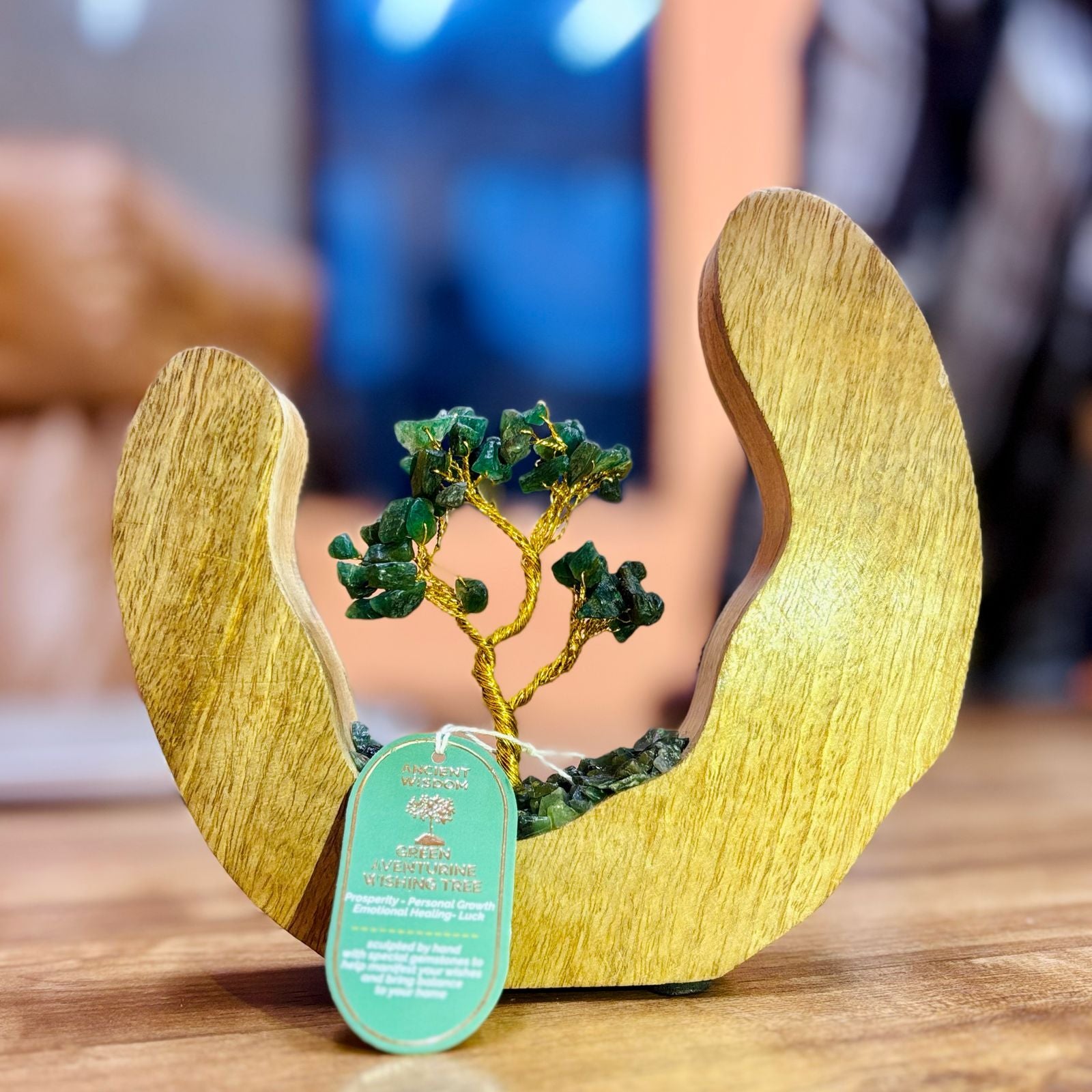 Stone Garden with Green Aventurine - Handcrafted Tree in a Mango Wood Ring