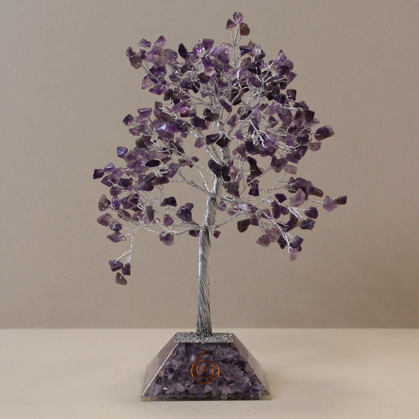Amethyst Crystal Tree of Happiness - 320 Stones, Purple Leaves, Orgonite Base