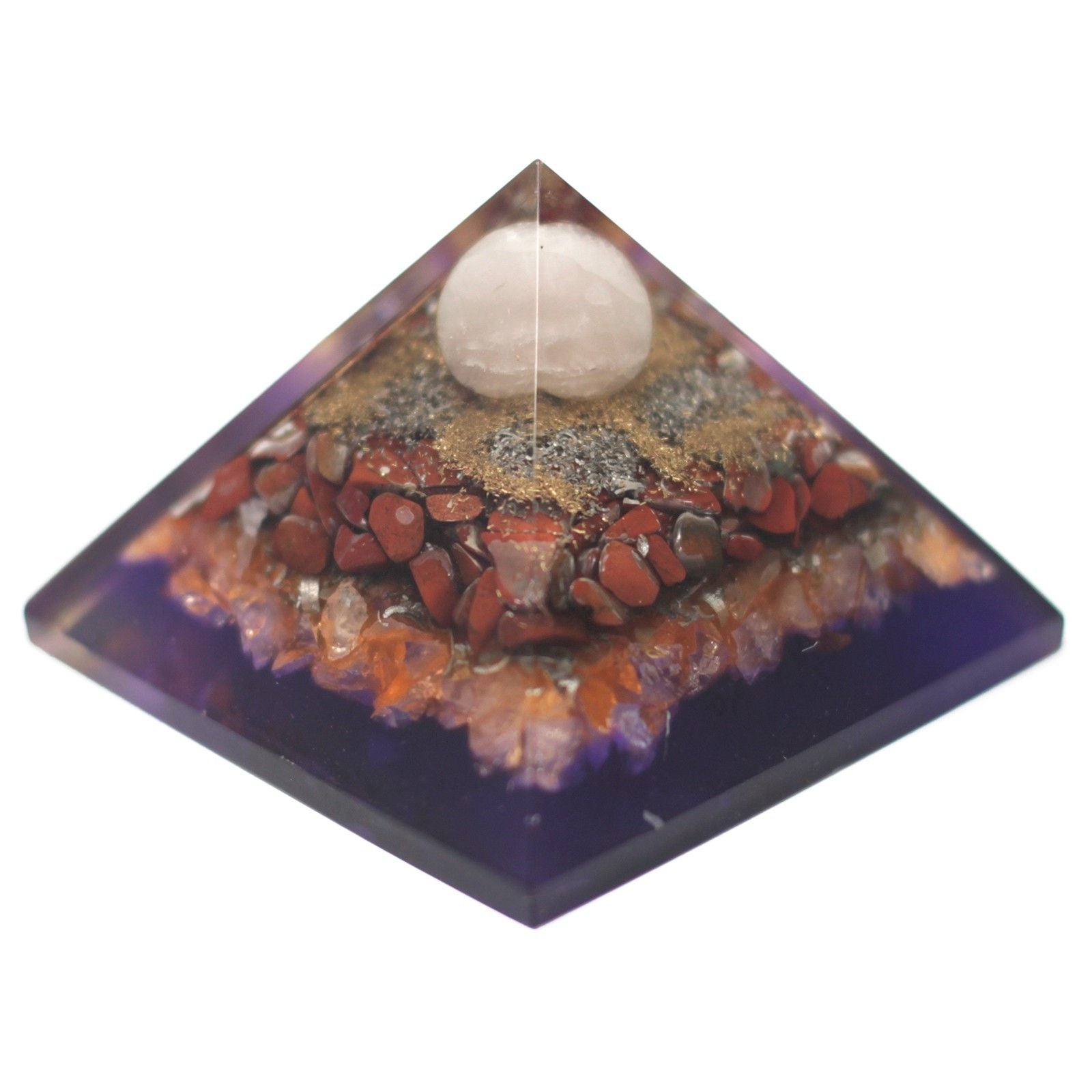 Orgonitová pyramida 70 mm - páv v barevném designu z drahých kamenů a mědi