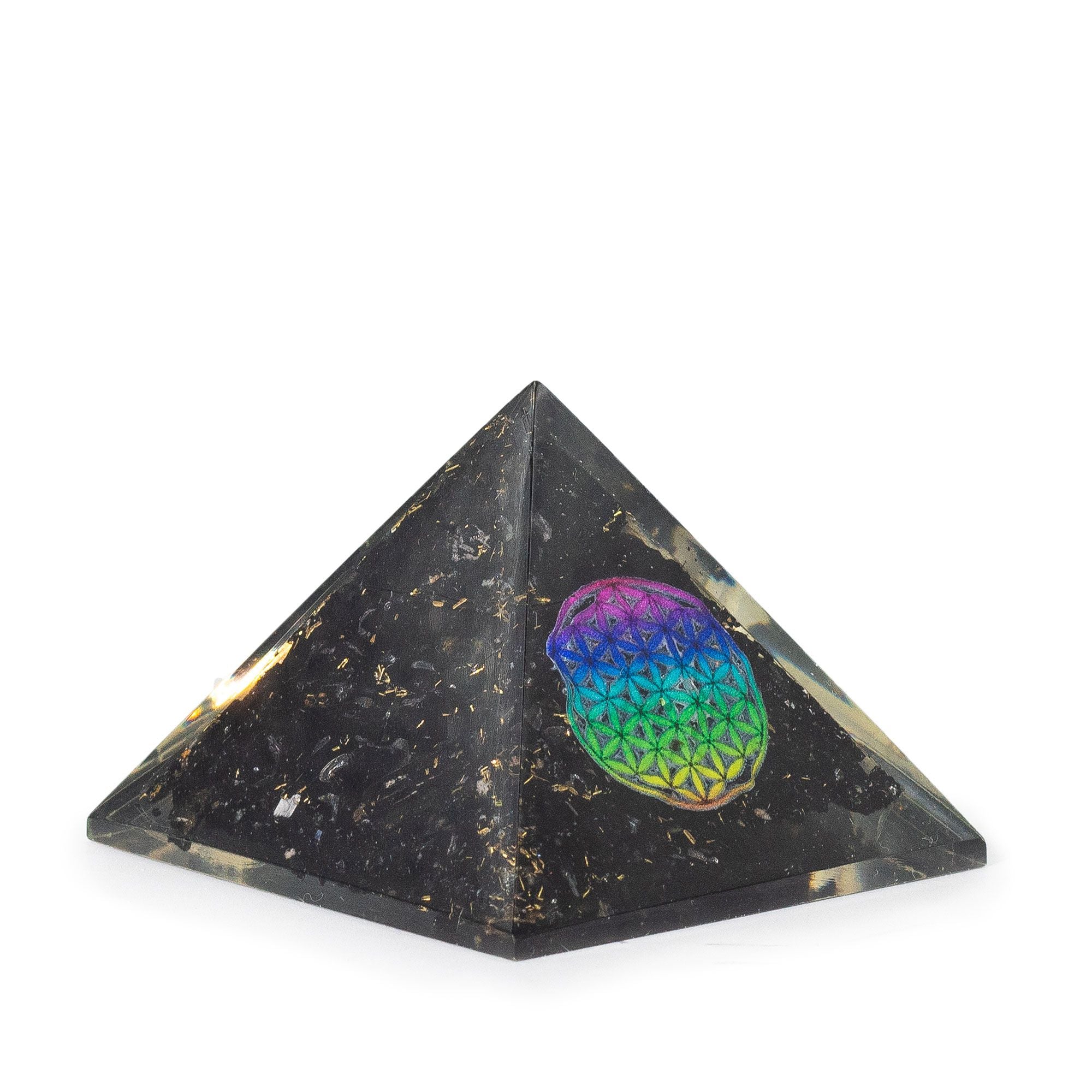 Orgonitová pyramida z černého turmalínu 5,5x4,5 cm s květem života