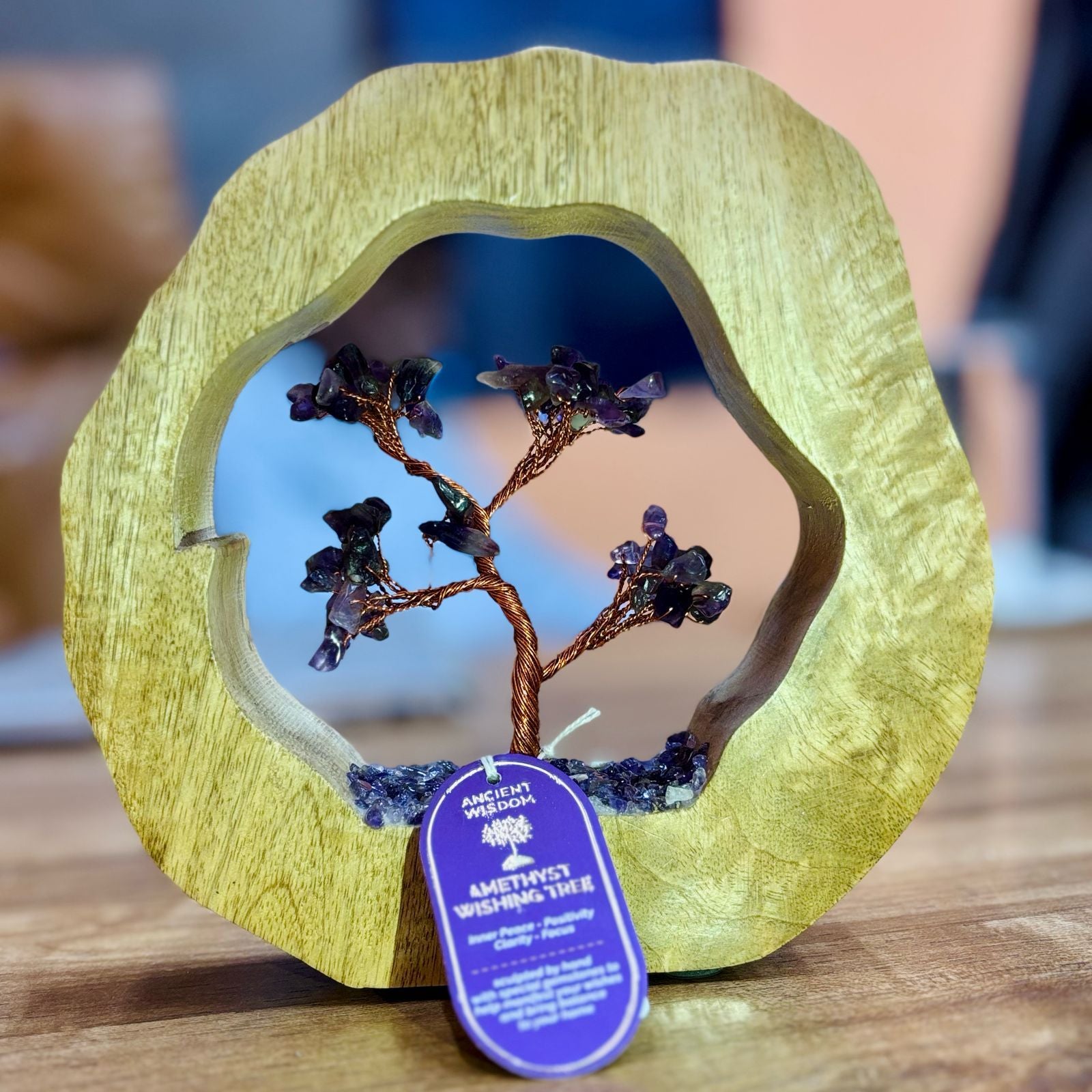 Amethyst Gemstone Tree in a Mango Wood Hoop