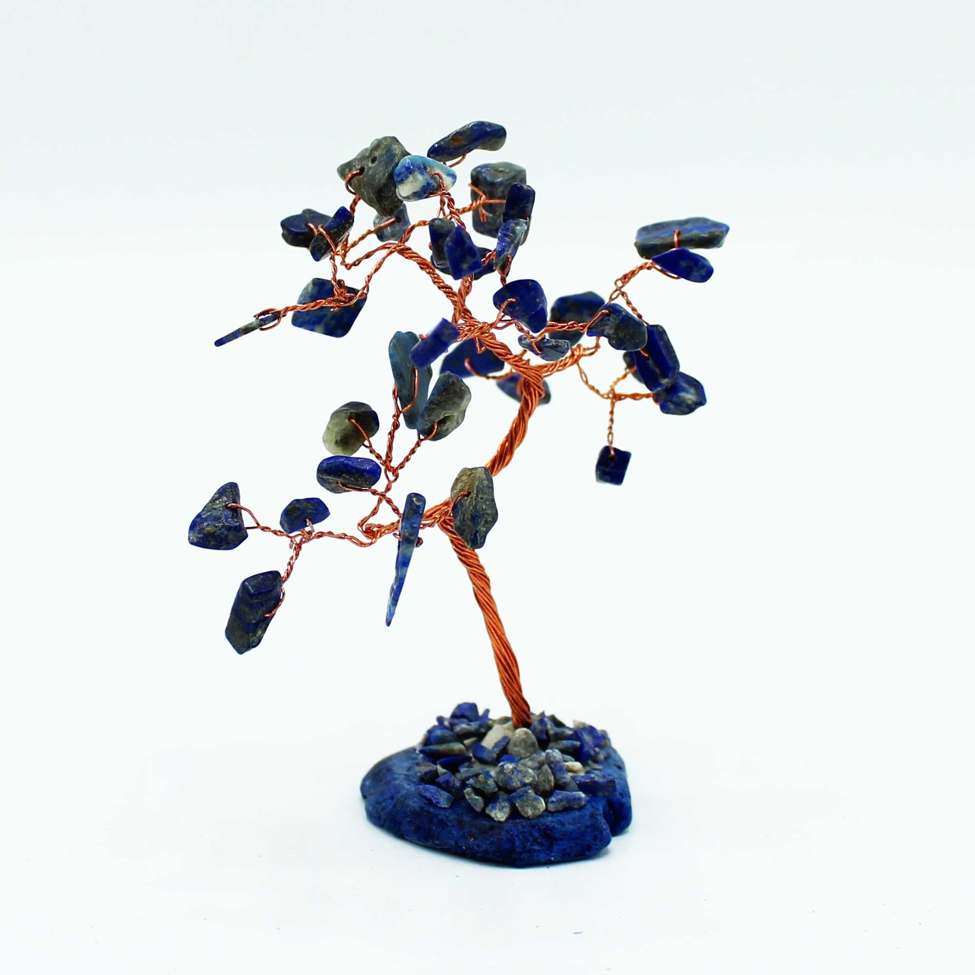 Árbol de piedras preciosas sodalita sobre base de ágata azul