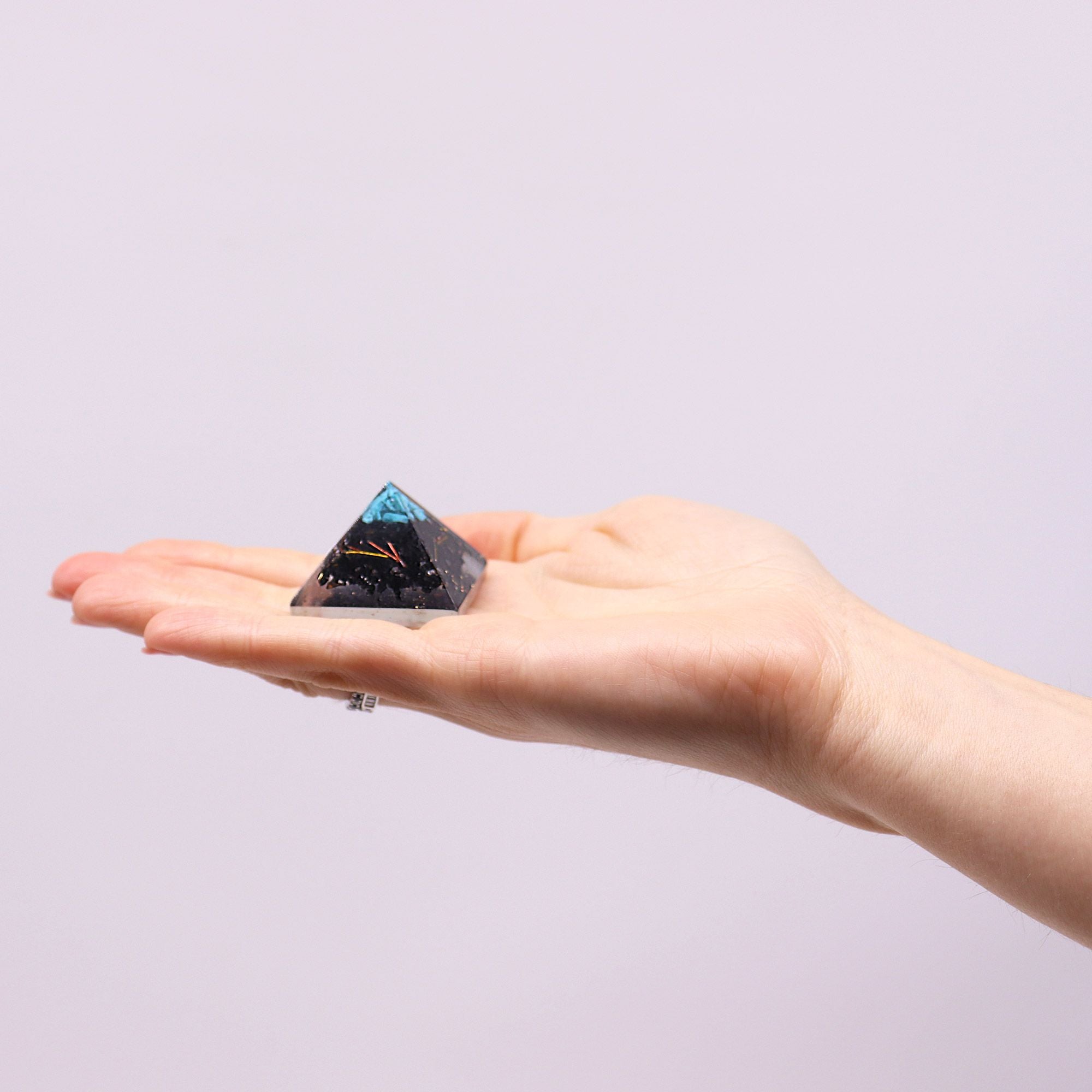 Small Orgonite Pyramid 25mm with Green Gemstones and Copper