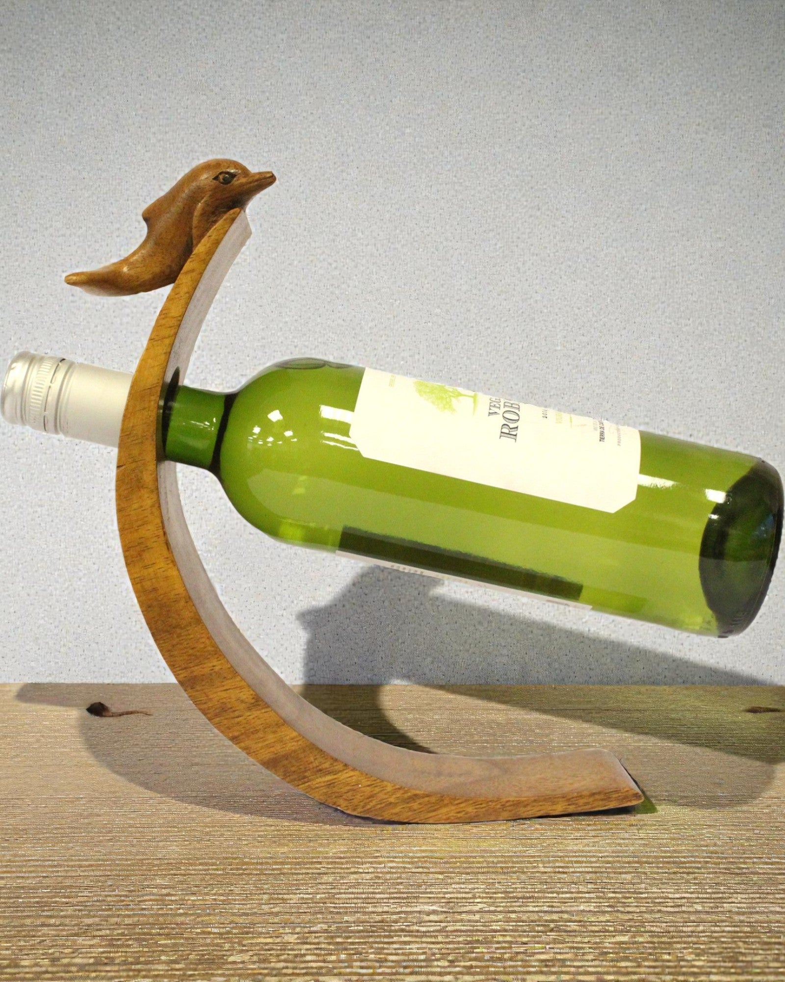 Dolphin Balance – Carved Suar Wood Wine Holder