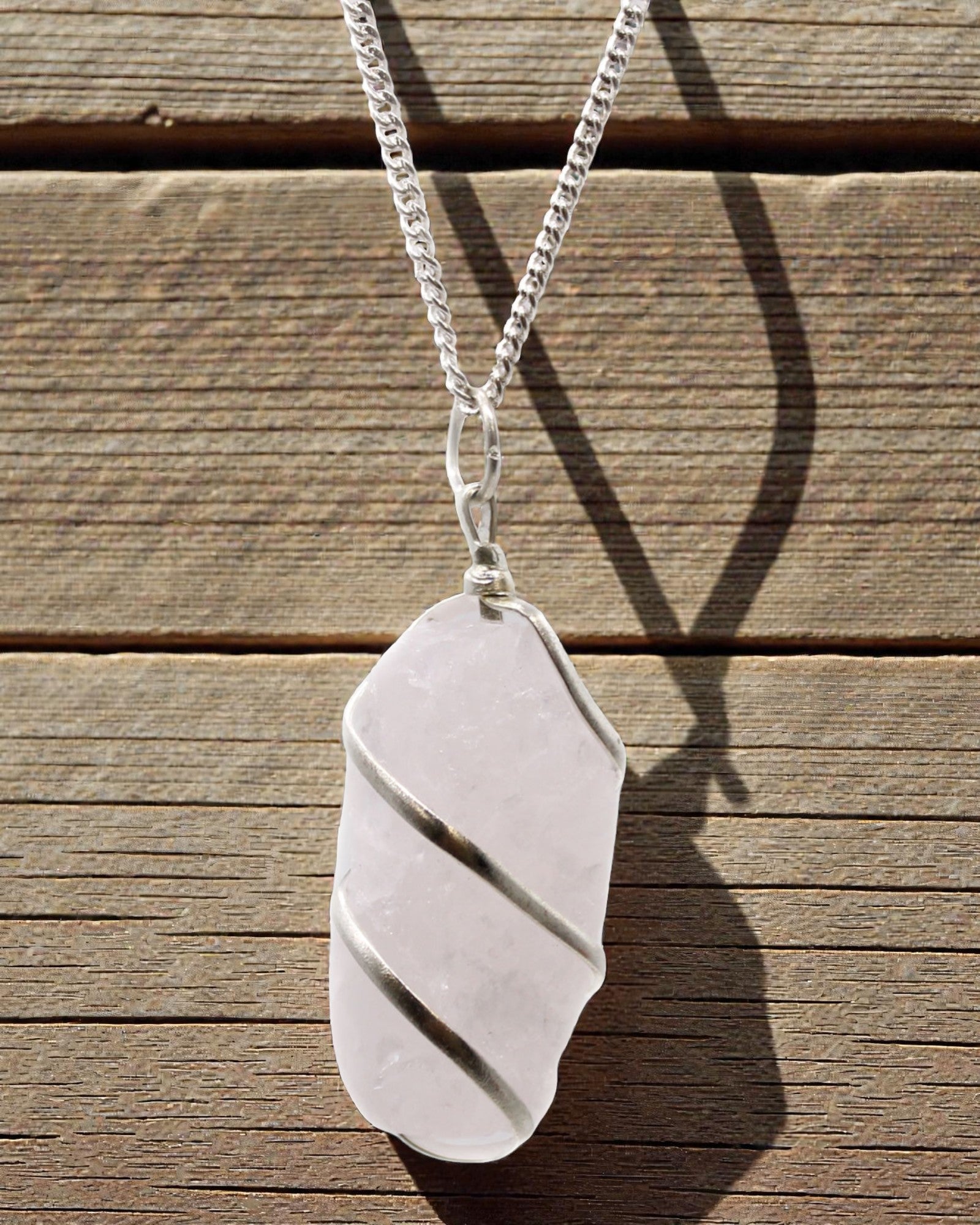 Cascade Wrapped Gemstone Necklace - Raw Rose Quartz