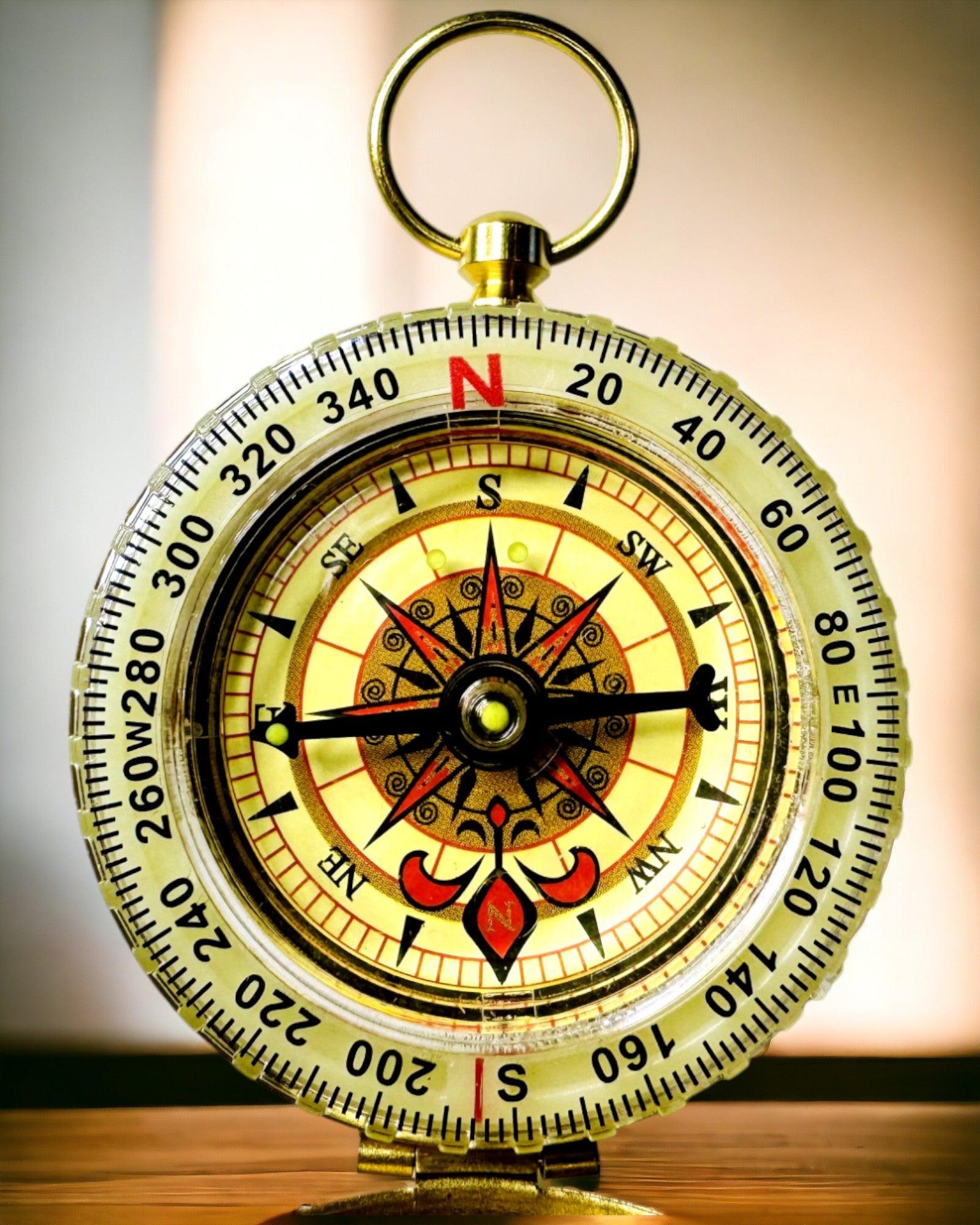 Busolă din Alamă Rezistentă la Apă cu Efect de Strălucire - Esențial pentru Drumeții și Camping, personalizare cu gravură