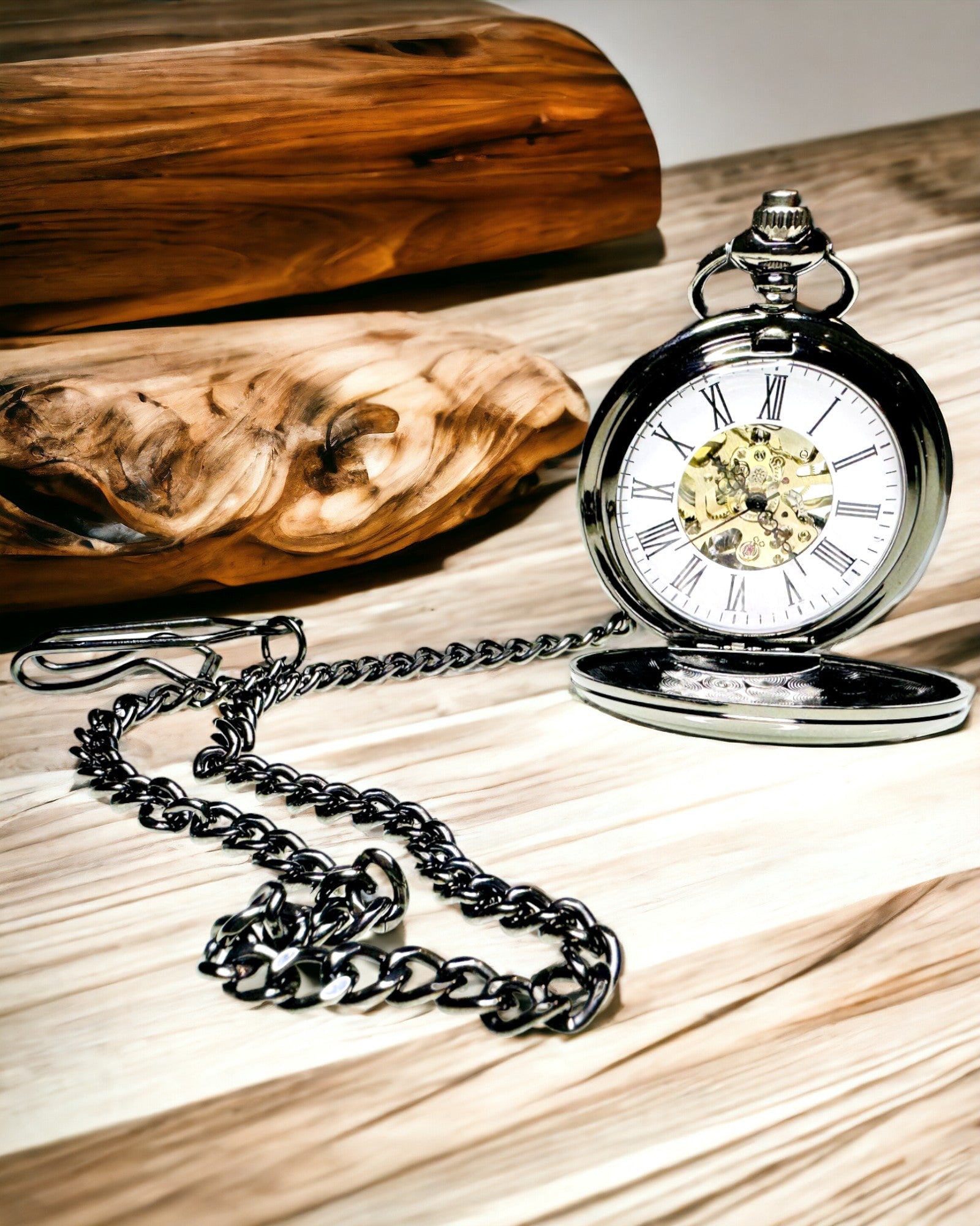 Klasické Mechanické Kapesní Hodinky s Dvojitým Krytem – Ruční, Černé, personalizace s gravírováním