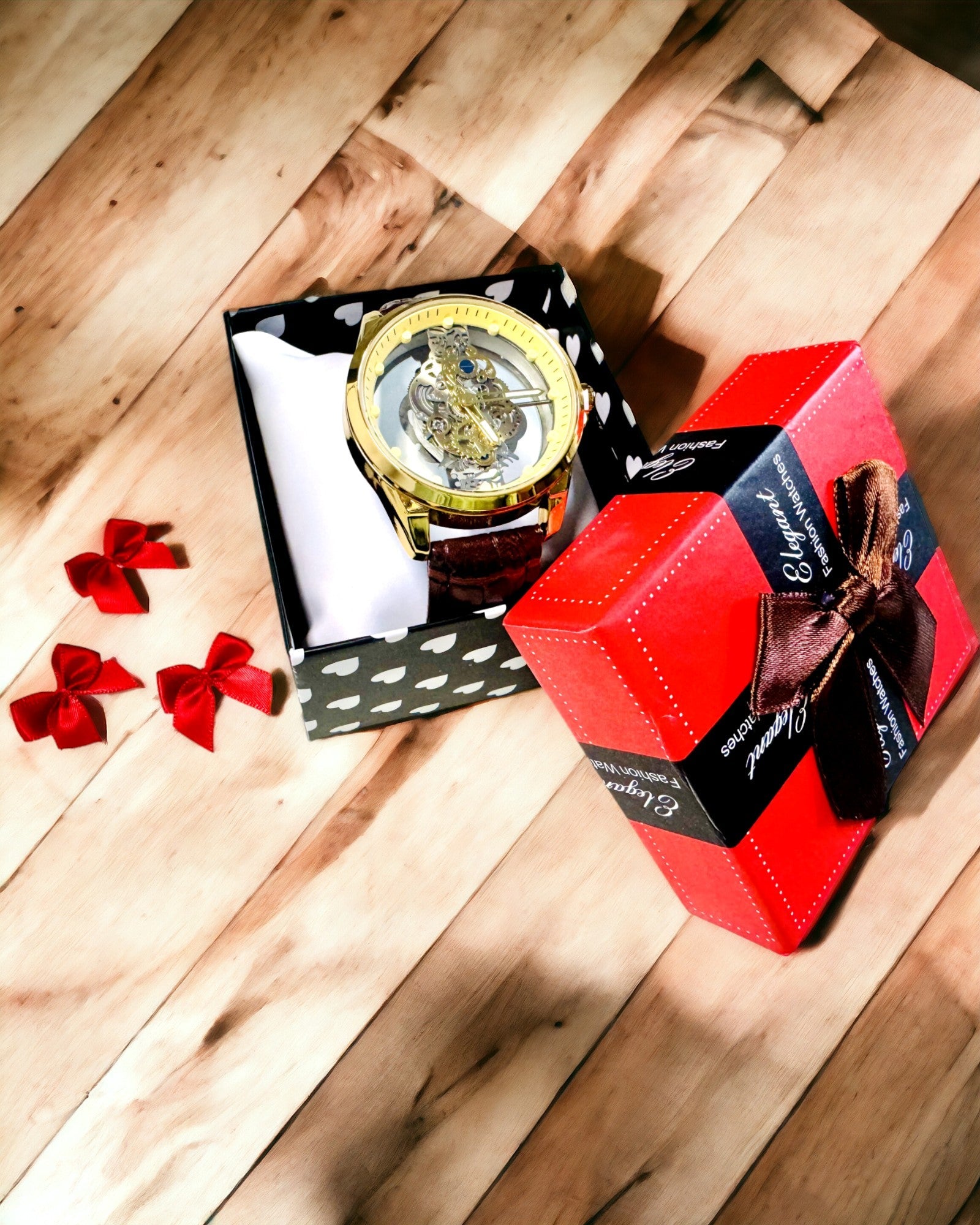 Pánské hodinky s průhledným mechanismem - Elegance a preciznost ve zlatém provedení