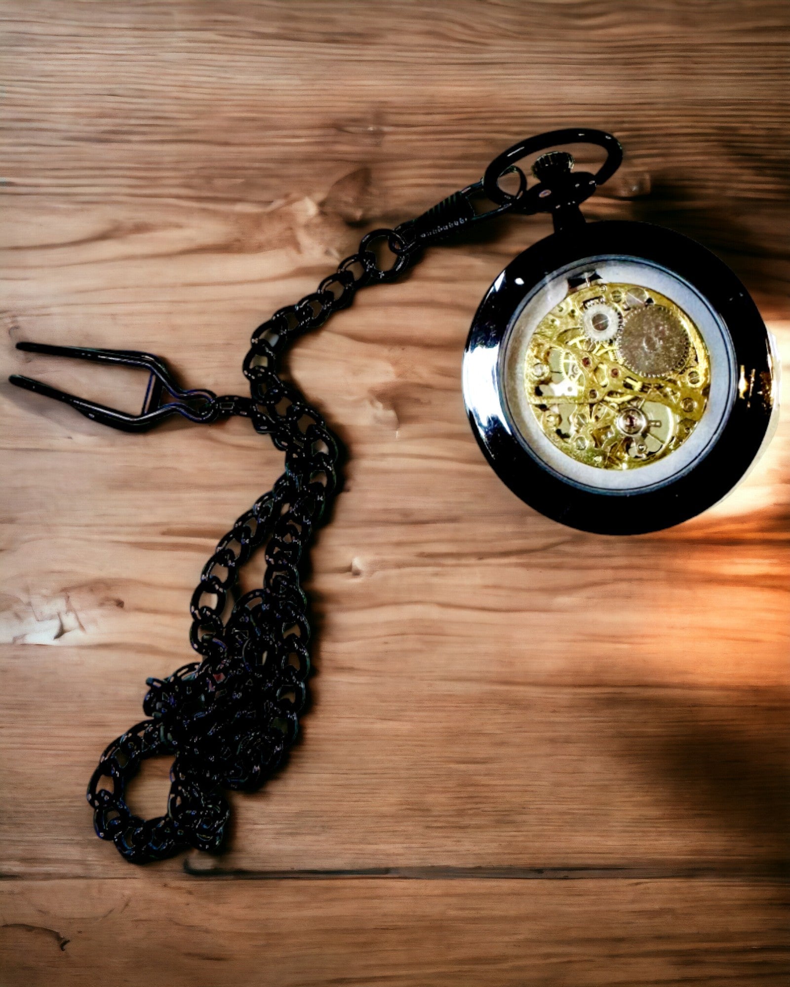 Механічний кишеньковий годинник у ретро стилі, водонепроникний, напівавтоматичний - колір чорний - ідеальний для подарунка, гравірування