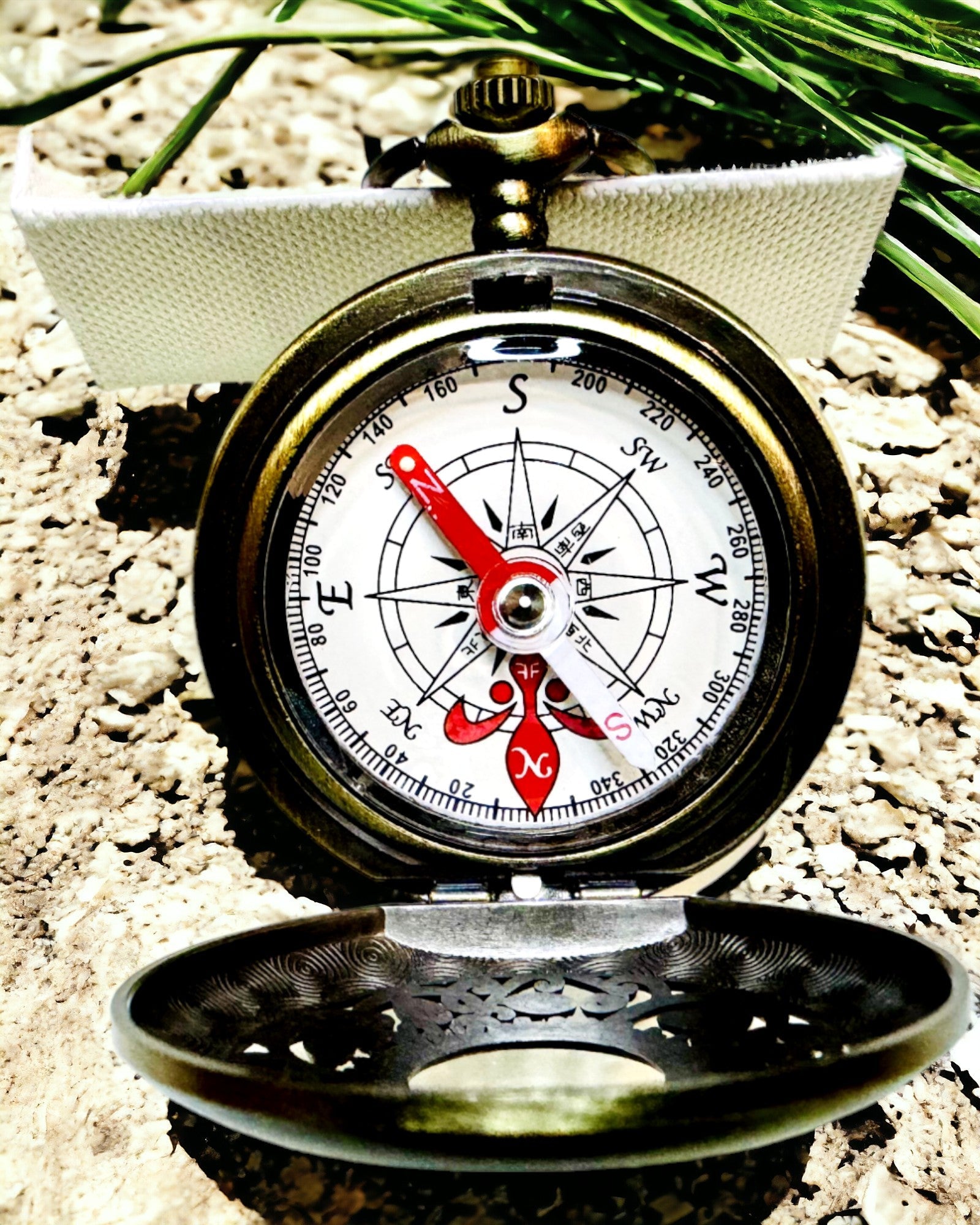 Навігаційний компас у вінтажному стилі з ажурним візерунком – коричнево-золотий колір