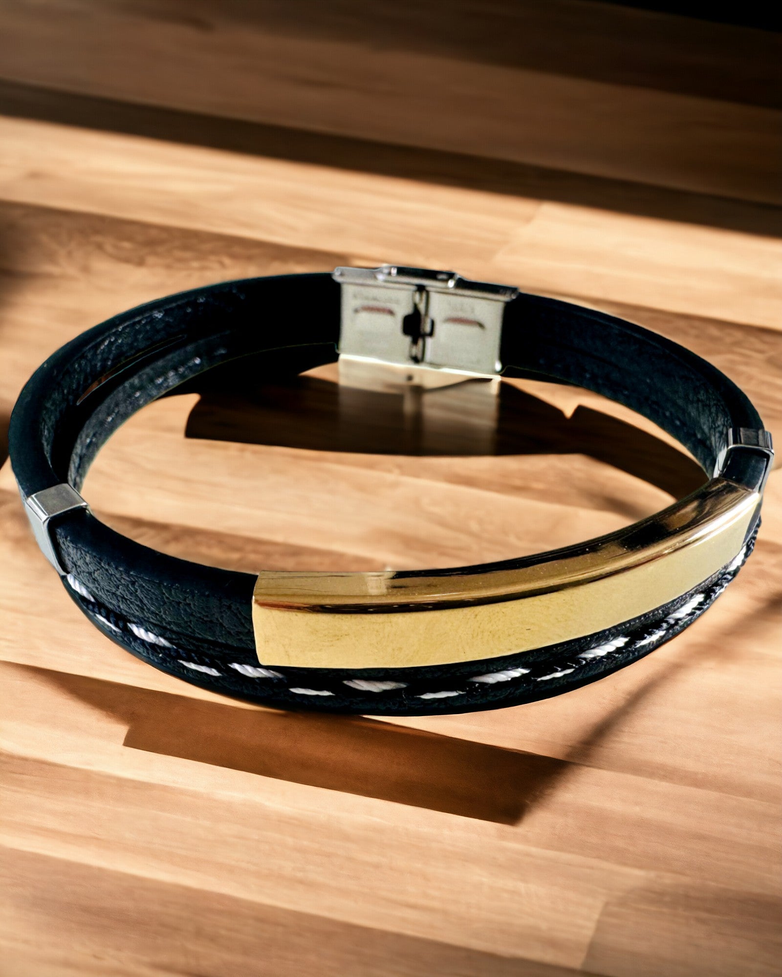 Спортивний браслет з PU шкіри та нержавіючої сталі з можливістю гравіювання – 3 кольори