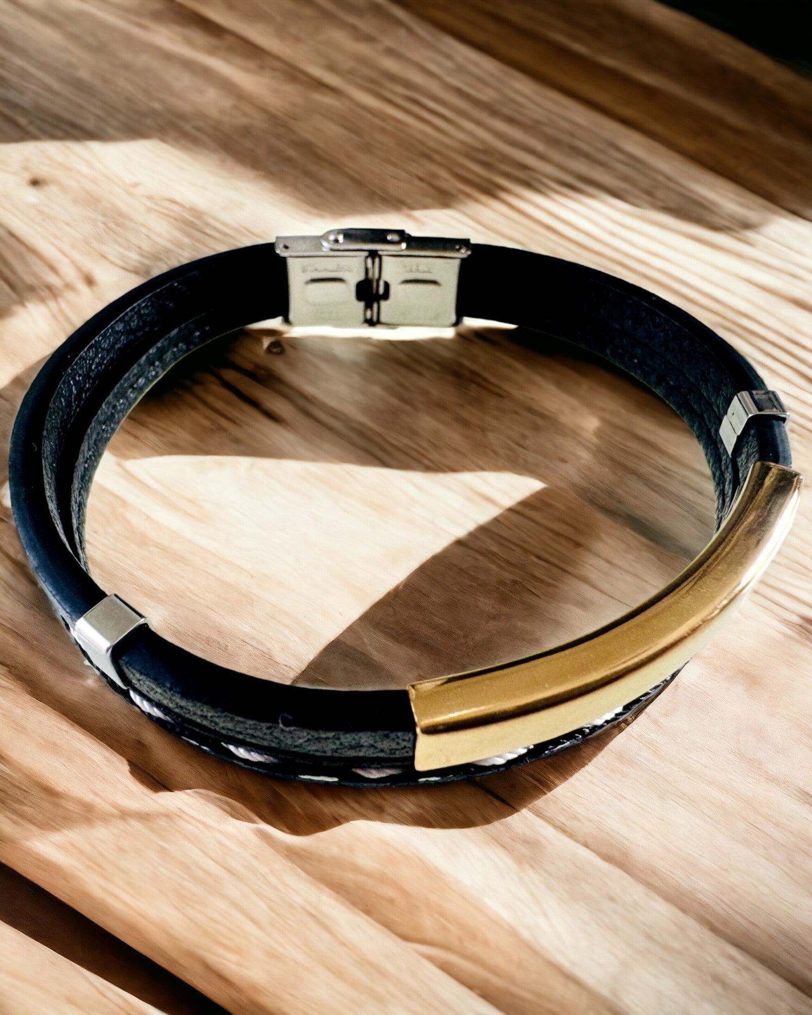 Спортивний браслет з PU шкіри та нержавіючої сталі з можливістю гравіювання – 3 кольори