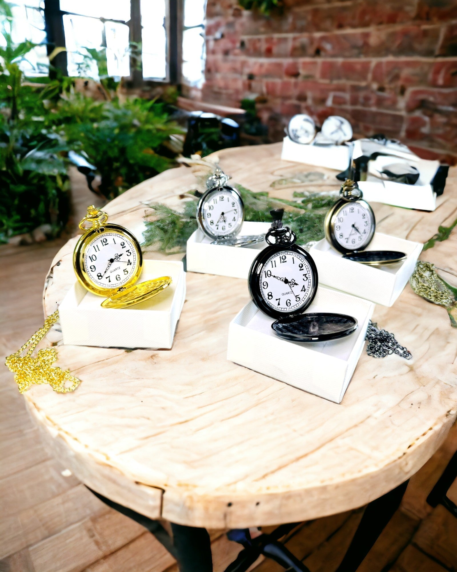 Vintage-style pocket watch with personalization option - brushed gold