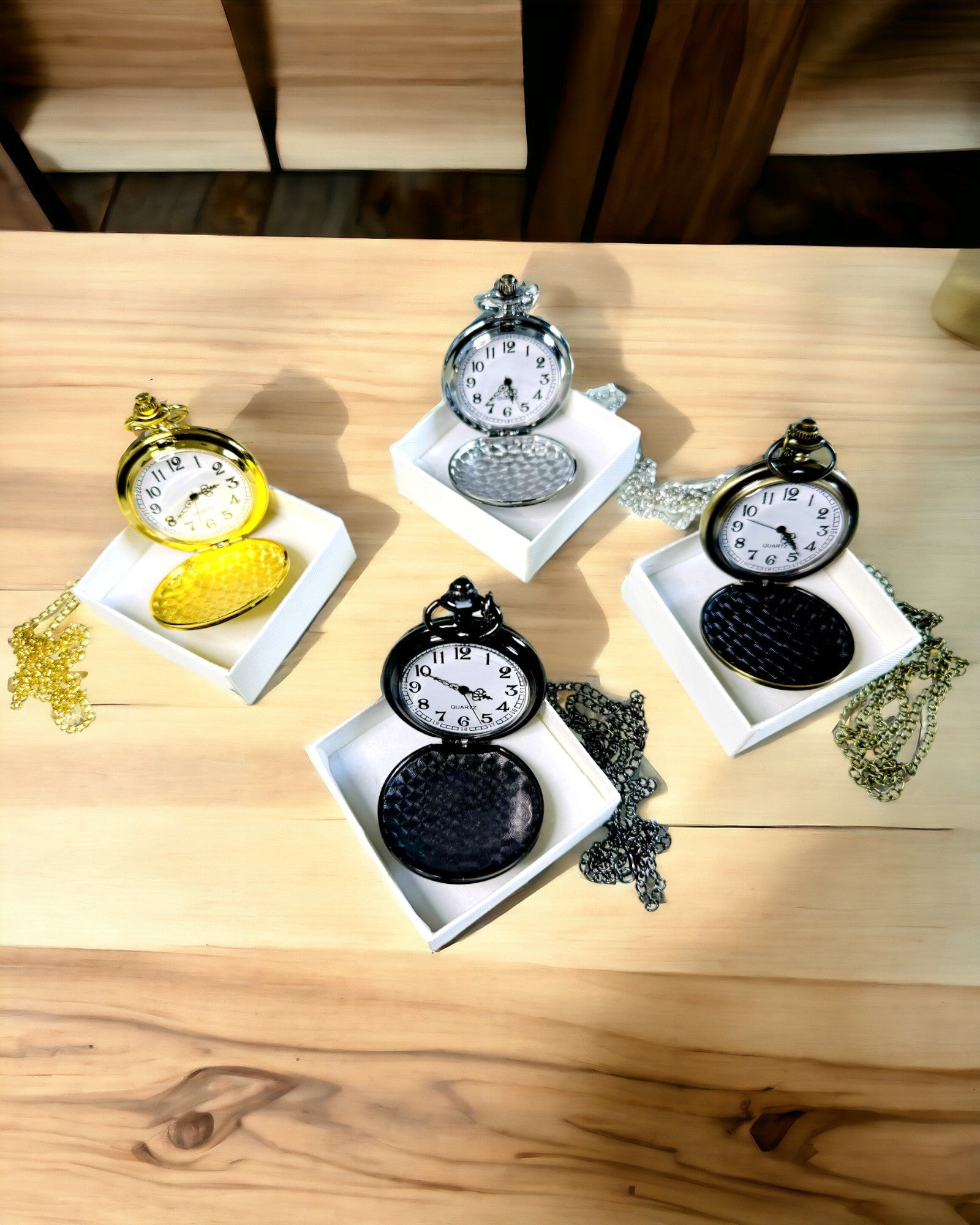 Vintage-style pocket watch with personalization option - brushed gold