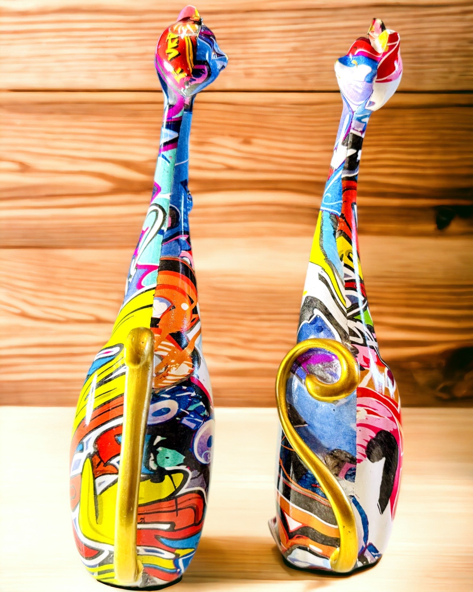 Фігурки Котів Абстрактних "ArtCats", Ручний Розпис, Смола – 25 см, 2 шт.