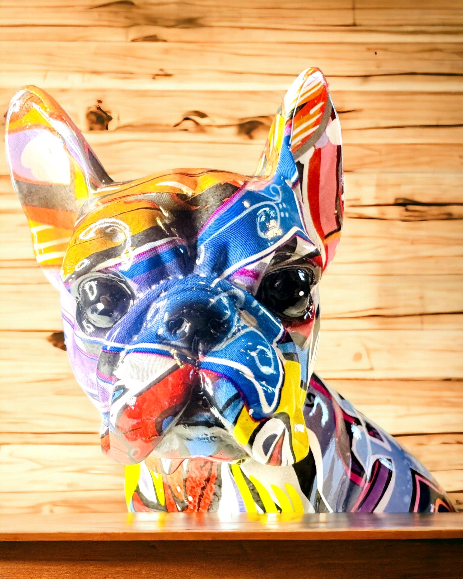 Rokām darināta franču buldoga figūriņa ielu mākslas stilā ar gravēšanas iespēju