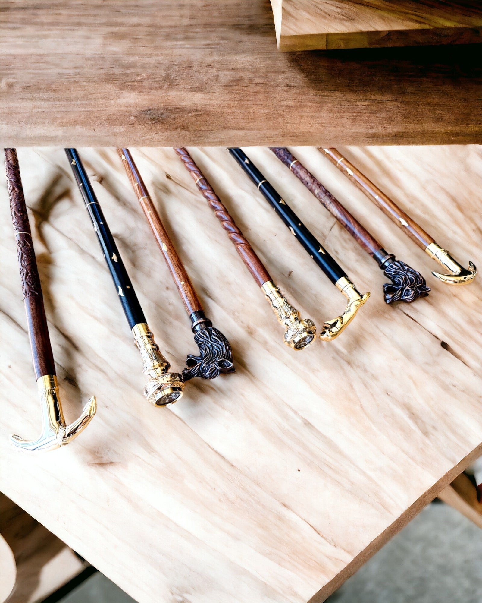 Hand-Carved Travel Cane for Walking "Royal Wanderer" in Brown with Patterns