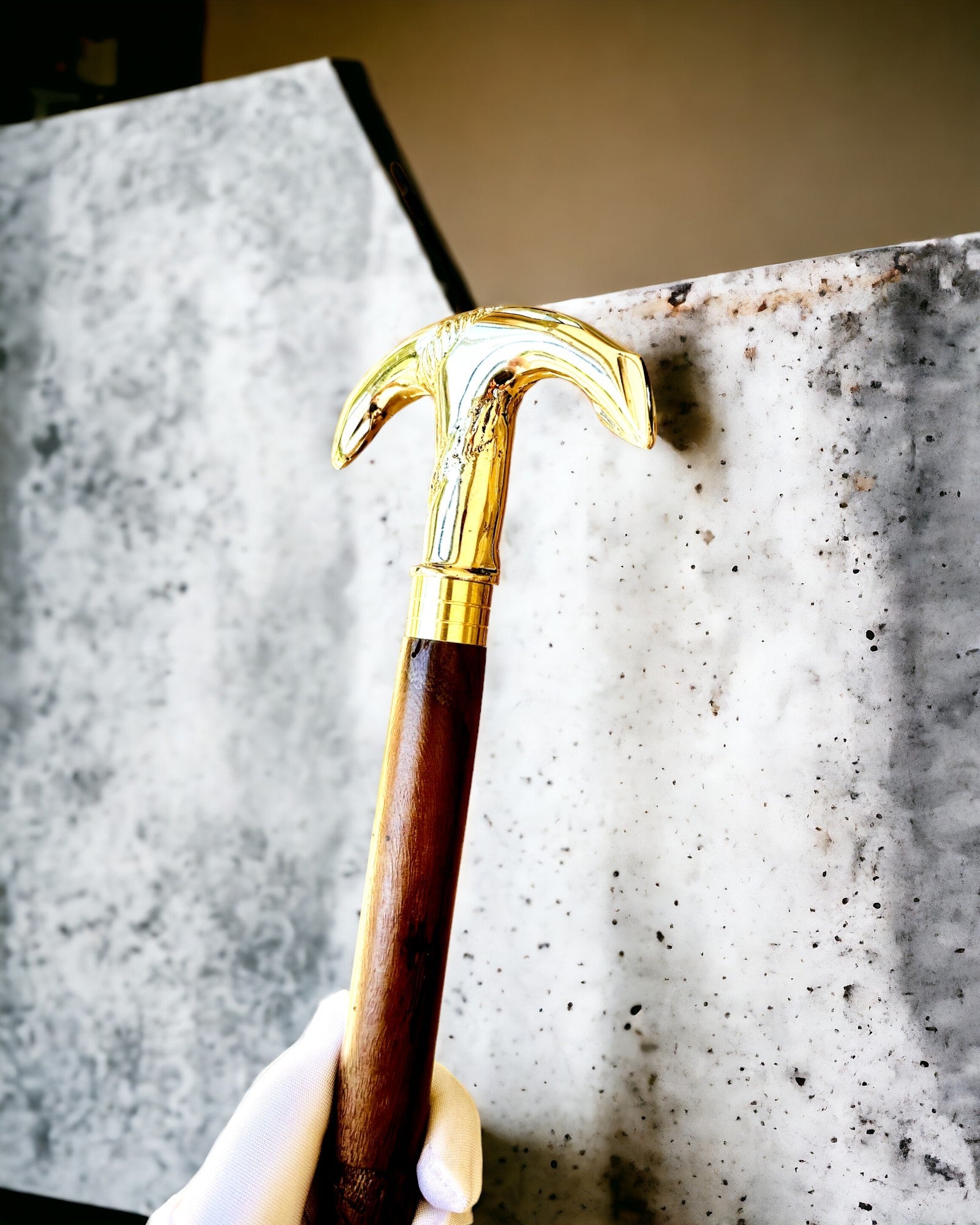 Hand-Carved Travel Cane for Walking "Royal Wanderer" in Brown with Patterns