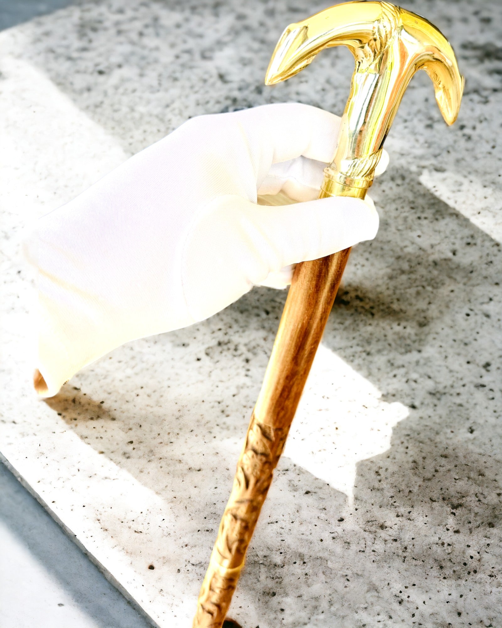 Hand-Carved Travel Cane for Walking "Royal Wanderer" in Brown with Patterns