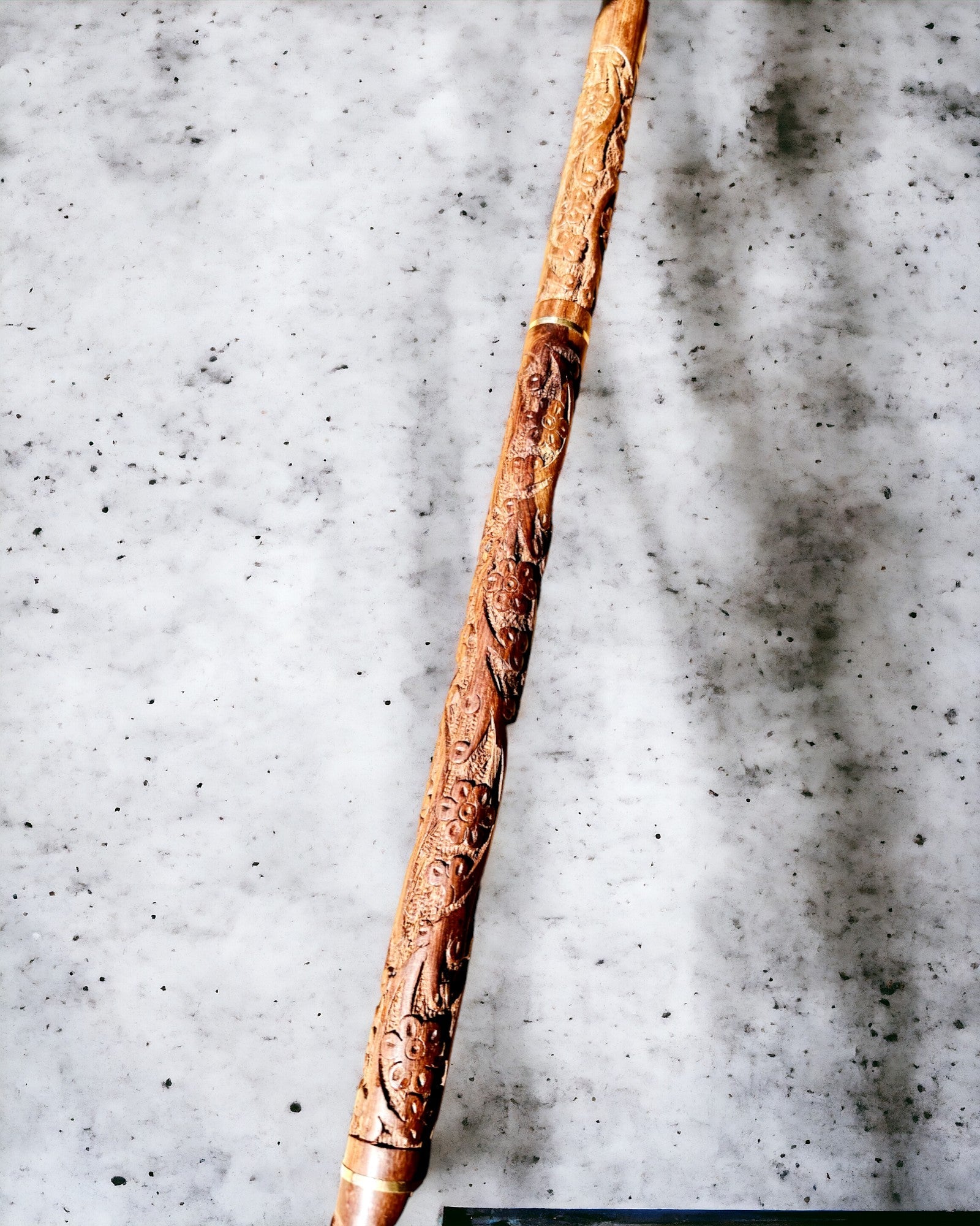 Hand-Carved Travel Cane for Walking "Royal Wanderer" in Brown with Patterns