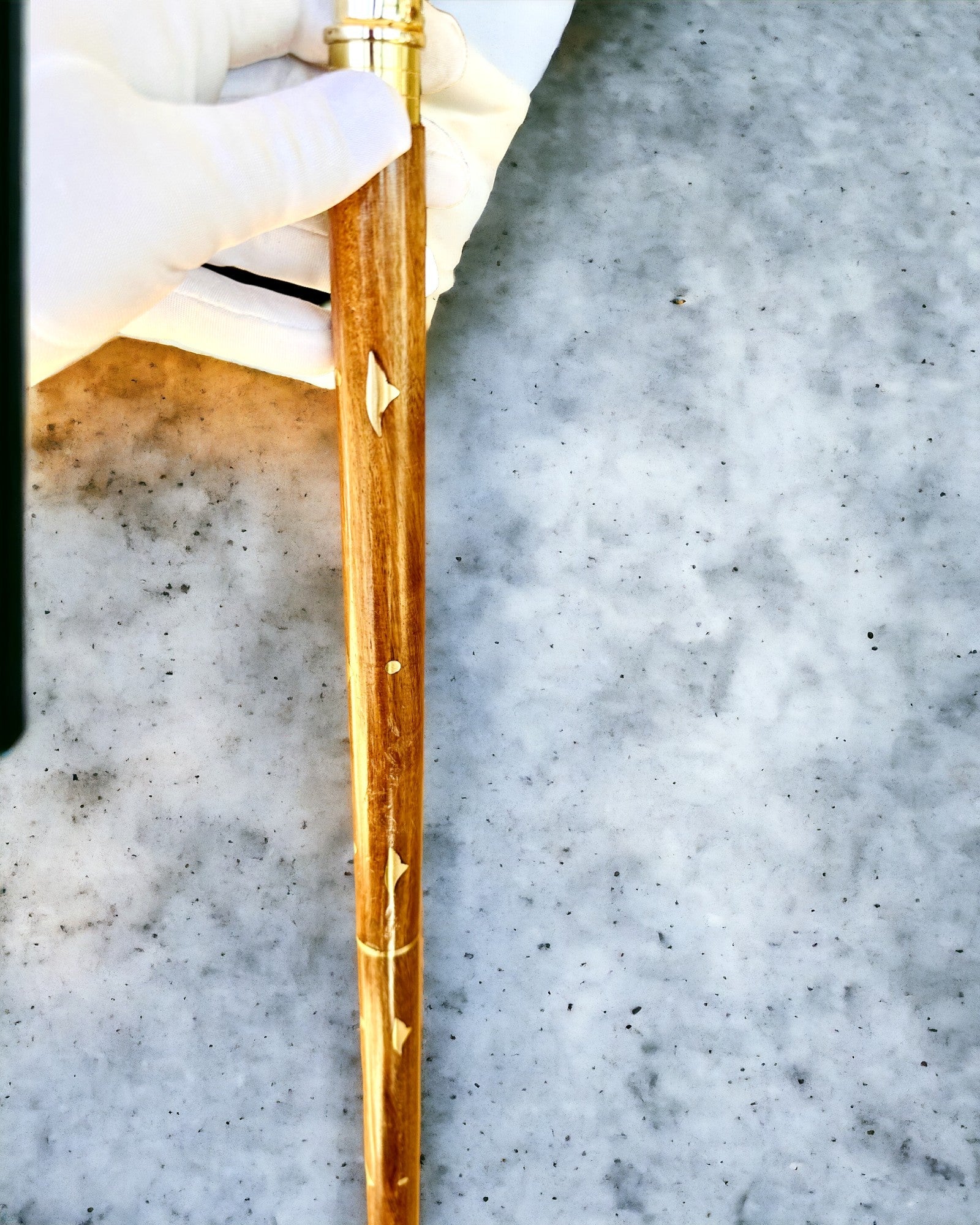 Hand-Carved Travel Cane for Walking "Royal Wanderer" in Brown with Gold Embellishments