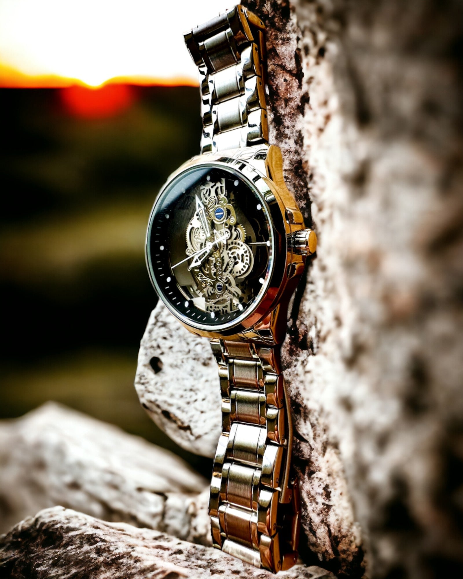 Elegantní pánské hodinky KIMSDUN Prestige Transparentní Mechanismus a Sportovní Elegance, možnost personalizace gravírováním