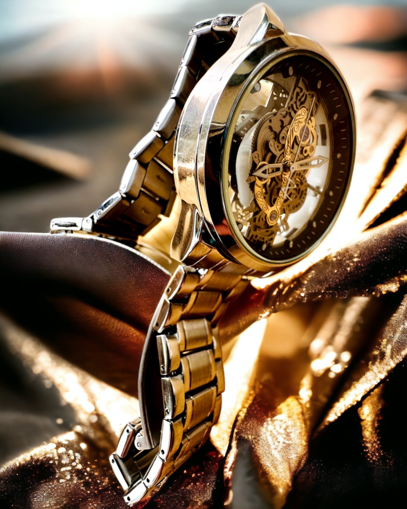 Elegant Men's Watch KIMSDUN Prestige Transparent Mechanism and Sporty Elegance, customizable with engraving