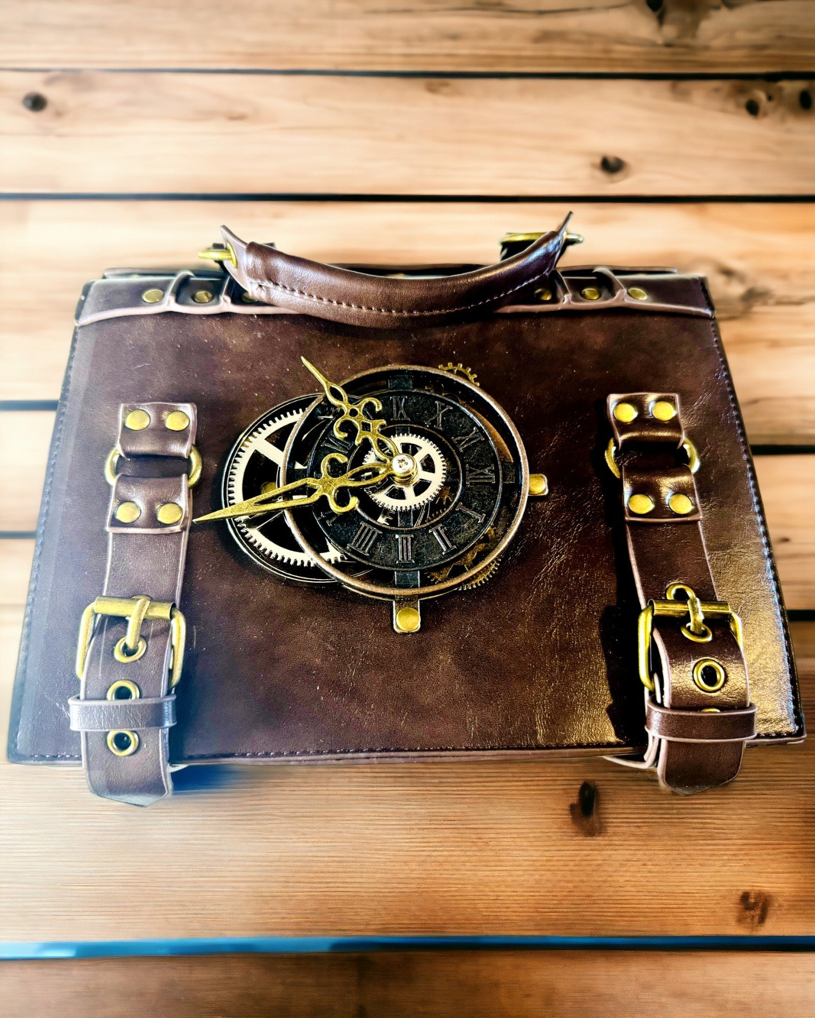 Crossbody Bag with Vintage Clock Motif - Versatile Satchel Handbag with PU Leather Texture