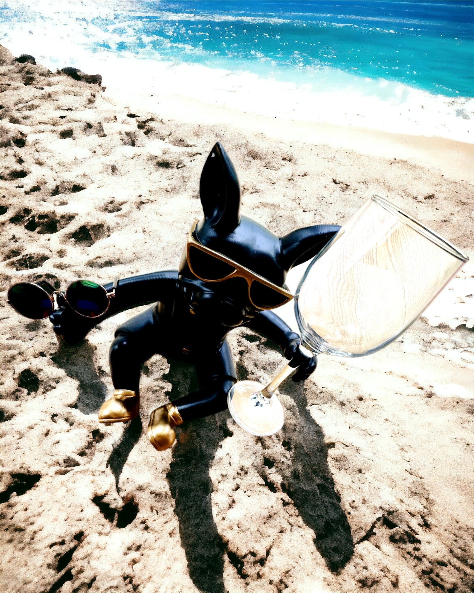 Ekskluzivna figura "Stilski Bulldog", crne boje, stalak za čašu vina ili šampanjca, personalizacija gravurom