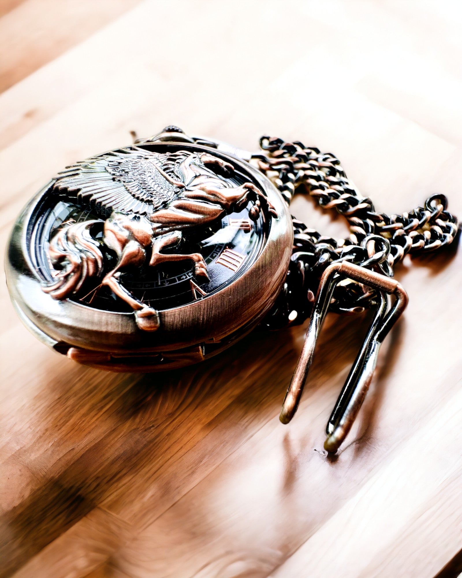 Kapesní hodinky "Equus Tempus" - Barva: Hnědá, Růžové zlato s motivem koně, možnost personalizace gravírováním