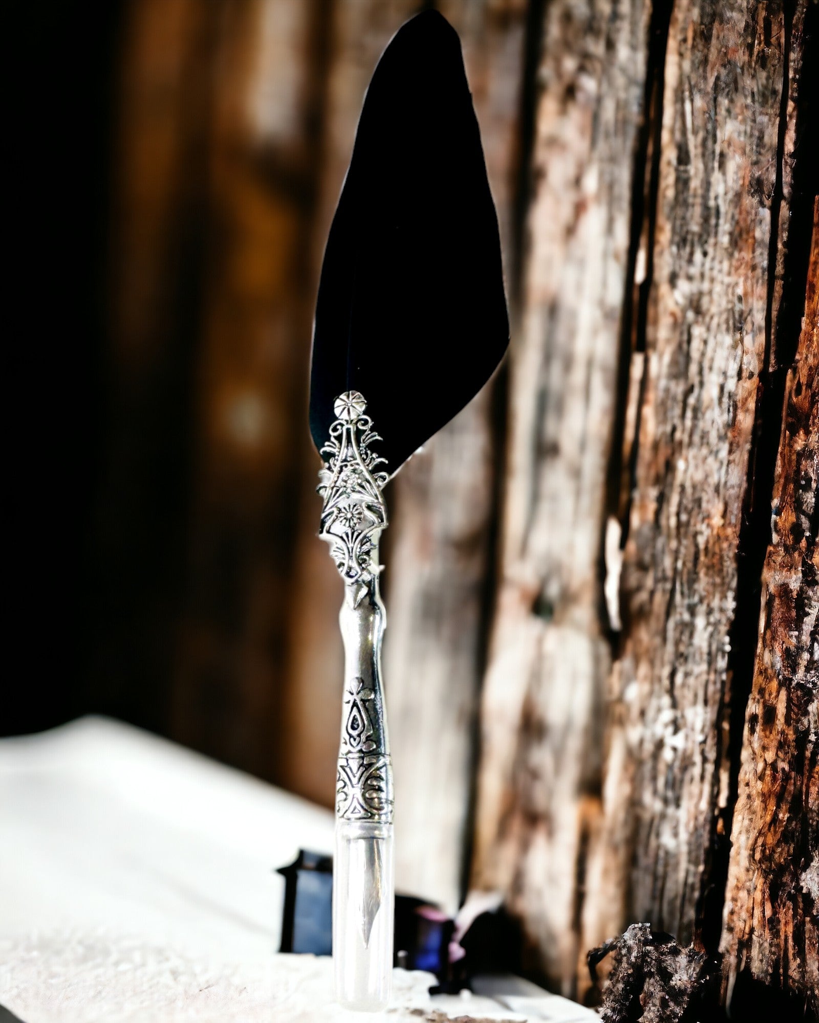 Vintage Calligraphy Pen with Natural Goose Feather – Ideal Gift for Mother's Day or Teacher's Day. Engraving