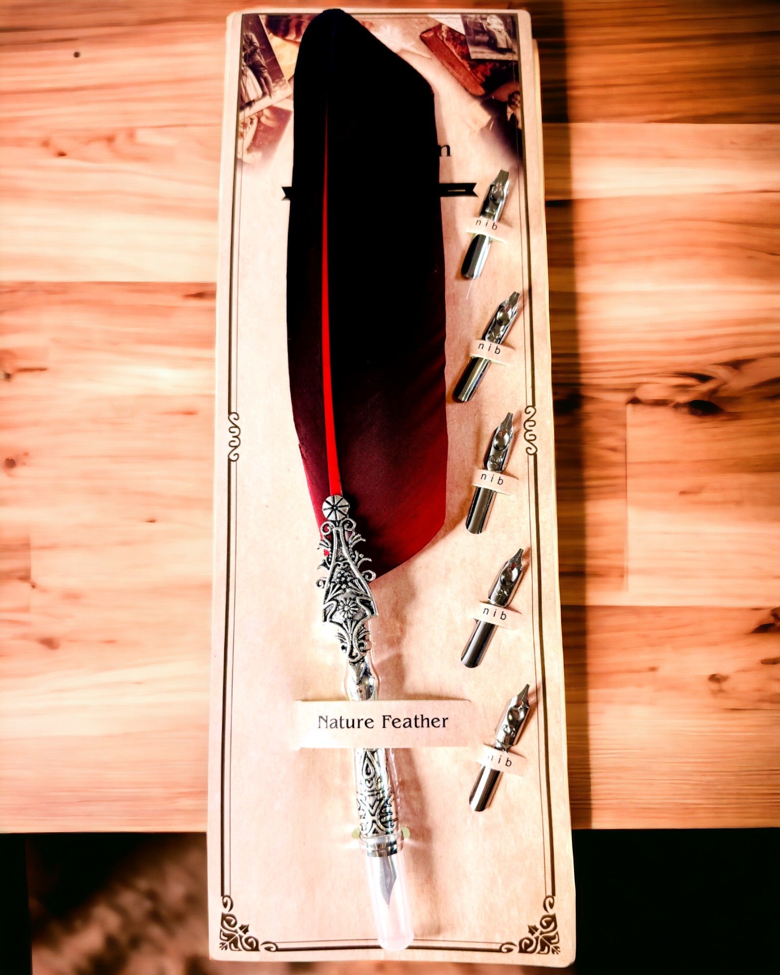 Vintage Calligraphy Pen with Natural Goose Feather – Ideal Gift for Mother's Day or Teacher's Day. Engraving