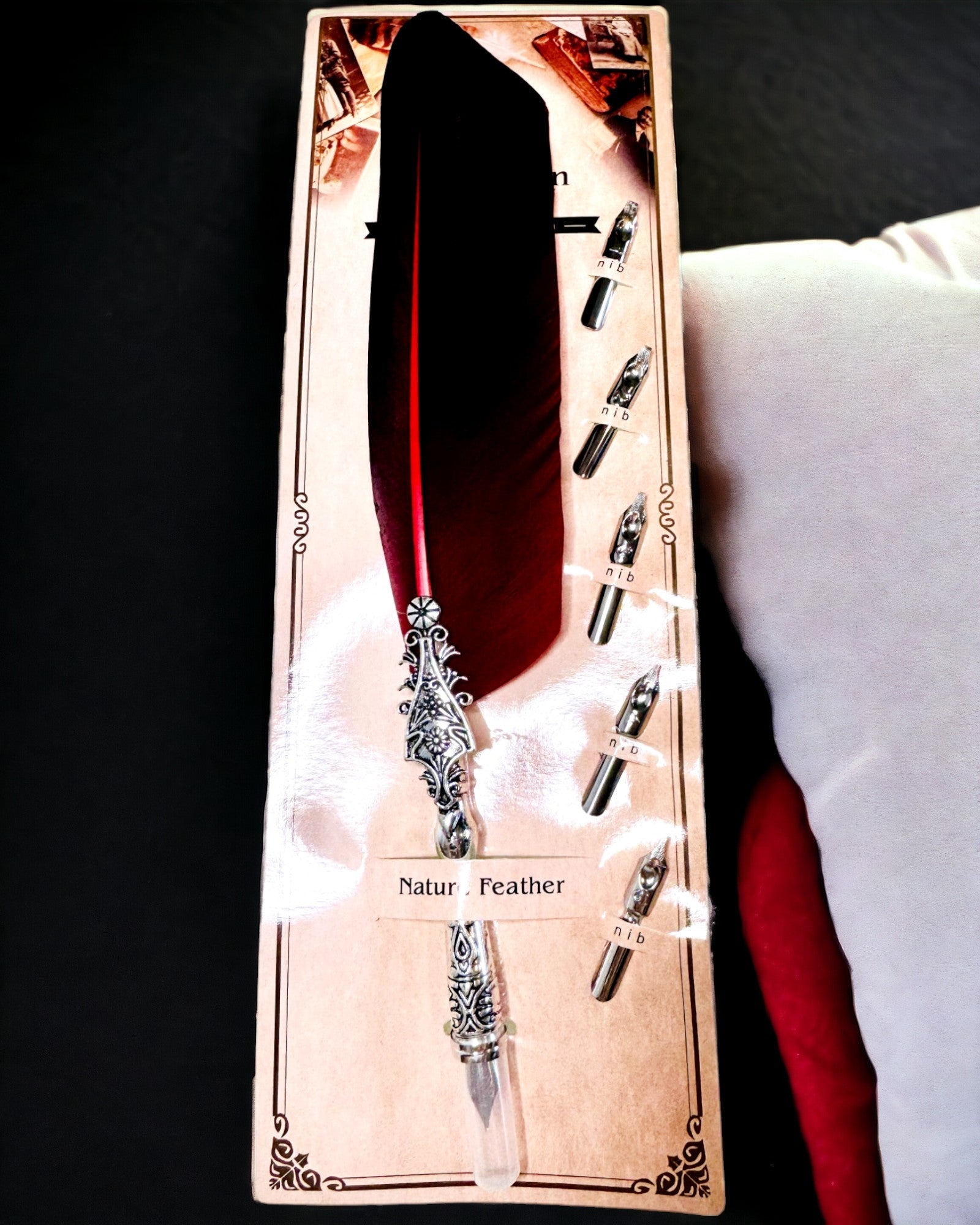 Vintage Calligraphy Pen with Natural Goose Feather – Ideal Gift for Mother's Day or Teacher's Day. Engraving