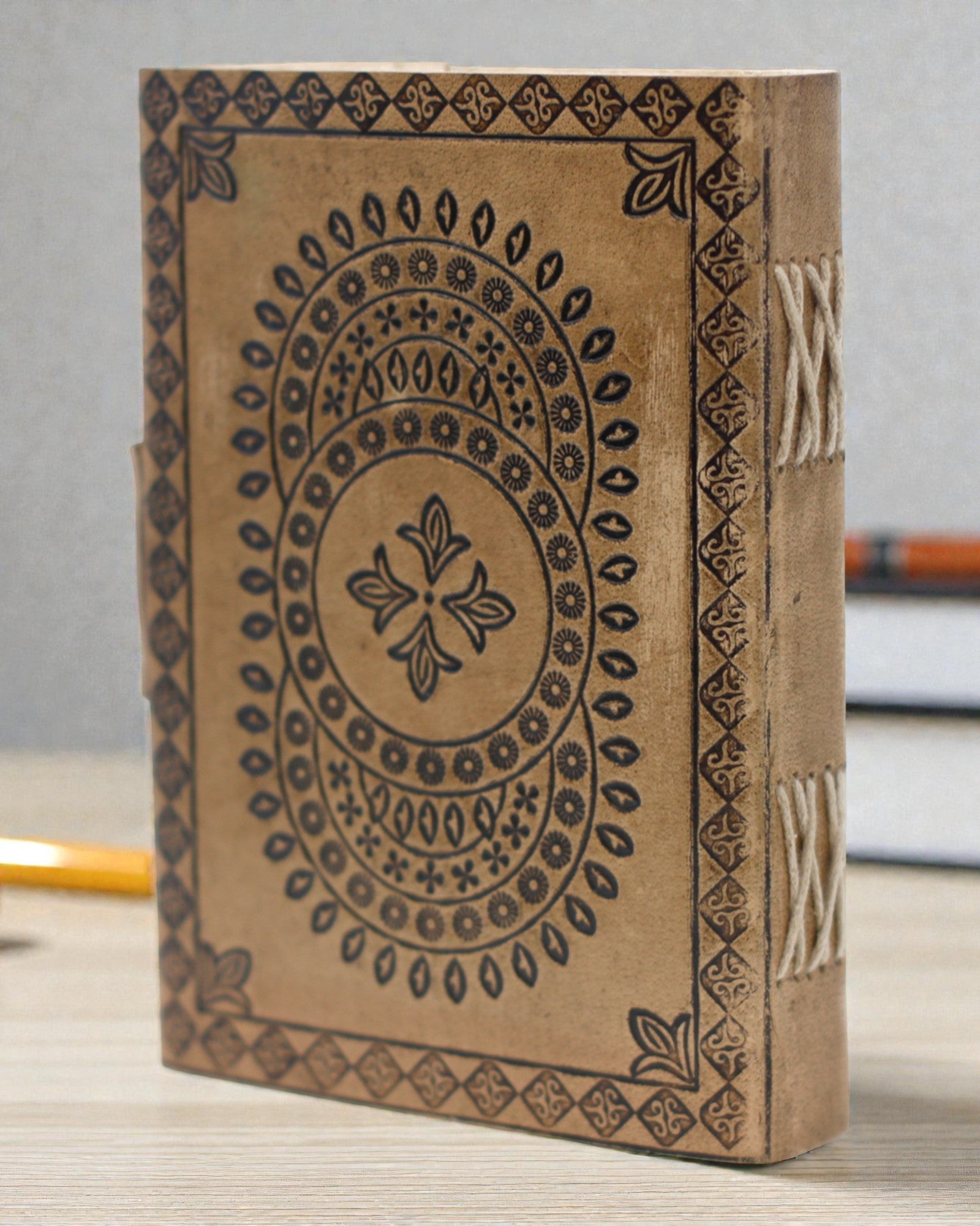 Caderno de notas em couro Mandala azul (18x13 cm)