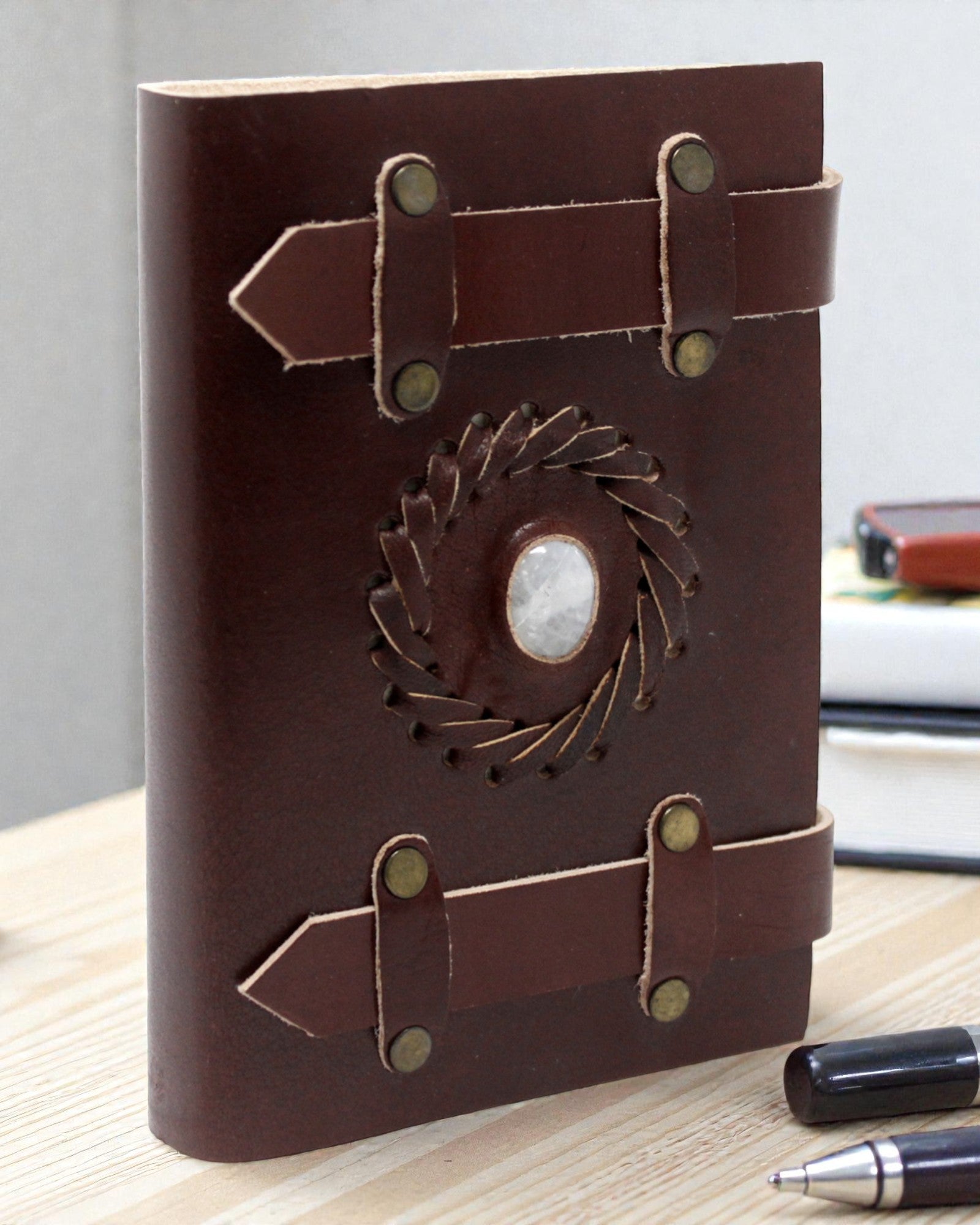 Leather Notebook Moonstone Luna Belt – 15 × 10 cm