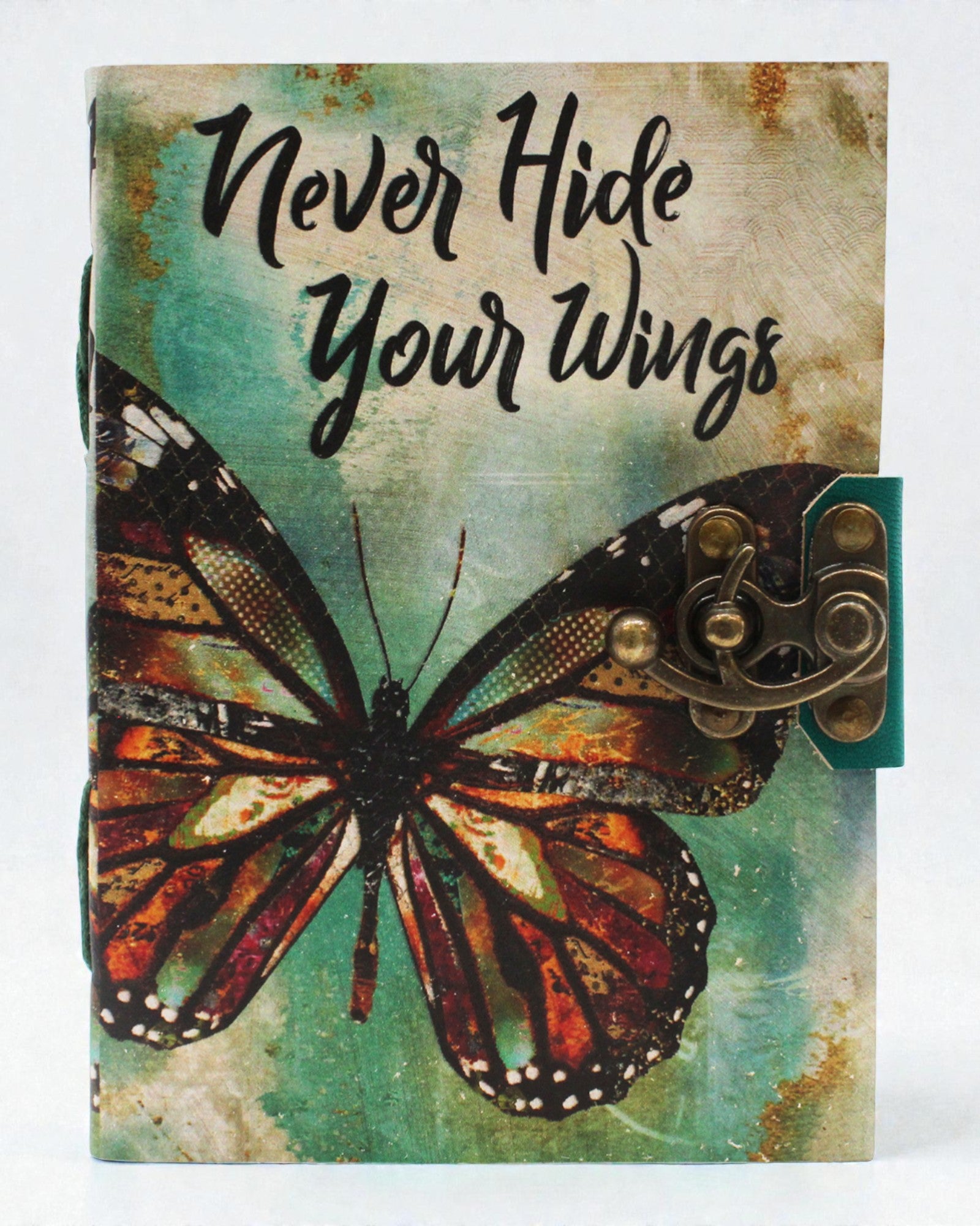 Шкіряний нотатник Метелик натхнення Never Hide Your Wings – 13 × 18 см