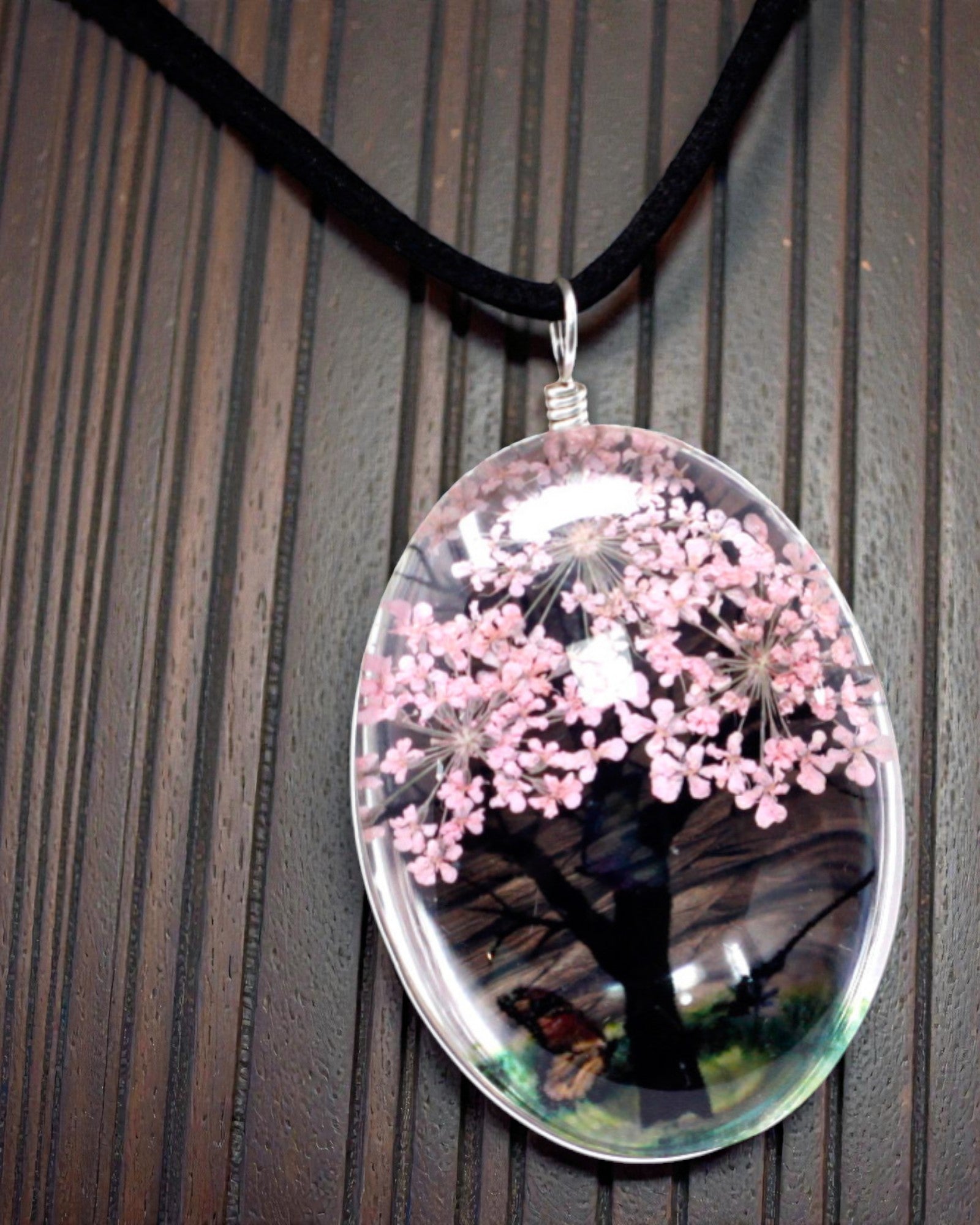 Ružičasti vrt – set nakita s osušenim cvijećem Drvo života