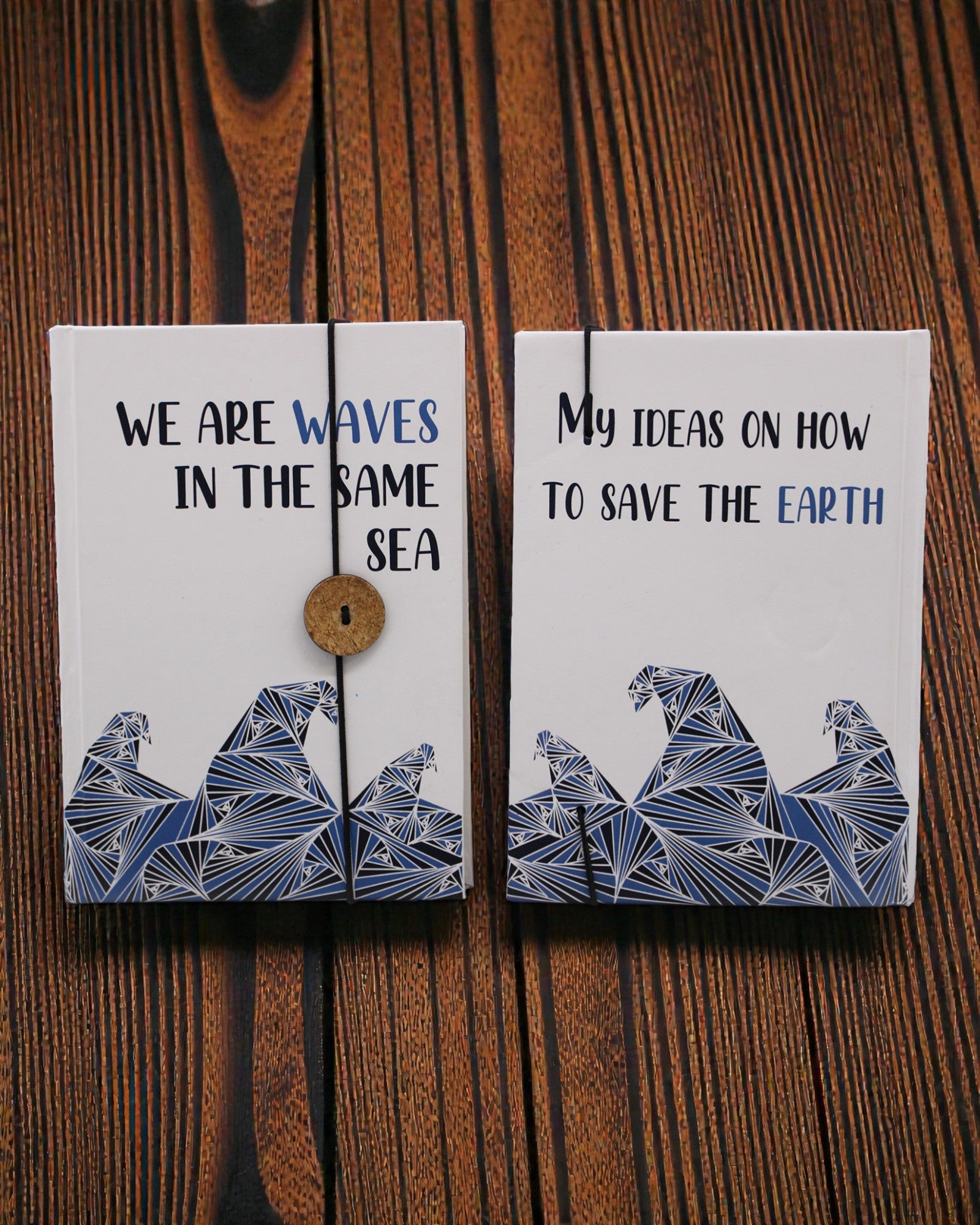 Waves Together – cuaderno pequeño con correa y botón de coco 18 × 12,5 cm, 200 páginas