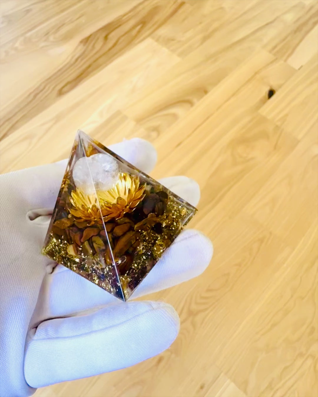 Crystal Pyramid of Prosperity Happy Crystal Ball, Tiger's Eye Stone, Copper Lotus