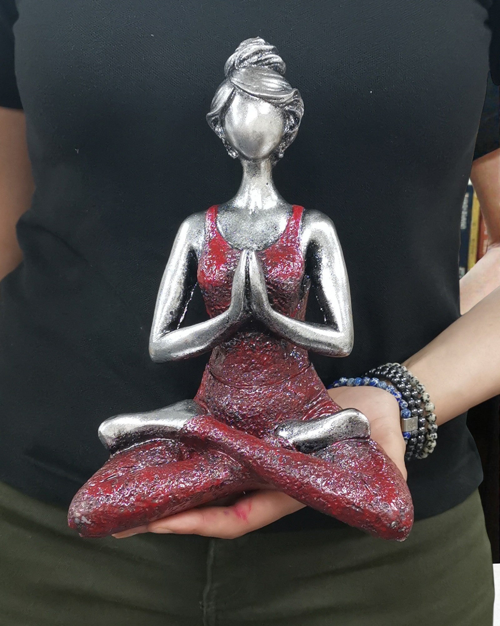 Woman Figurine 24 cm – Yoga Silver-Burgundy Harmony
