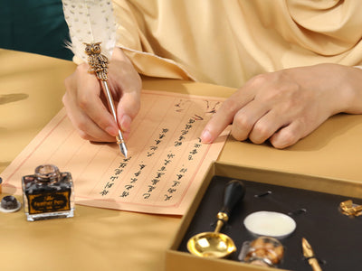 Writing set - Fountain pen with nib, ink, and seal set, customizable with engraving