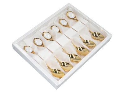 Sada 6 lžiček potažených 24K zlatem Bílé oči CARMANI s možností personalizace gravírováním - elegantní dárek pro každou příležitost, rozměry 13 cm