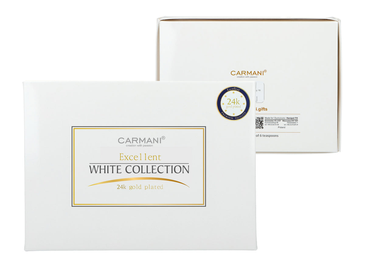 Sada 6 lžiček potažených 24K zlatem Bílé oči CARMANI s možností personalizace gravírováním - elegantní dárek pro každou příležitost, rozměry 13 cm