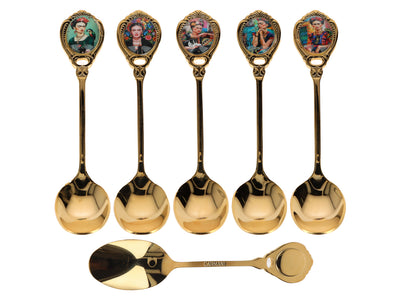 Sada 6 lžiček potažených 24K zlatem F. Kahlo s možností personalizace gravírováním - elegantní příbor jako dárek, 13 cm, CARMANI