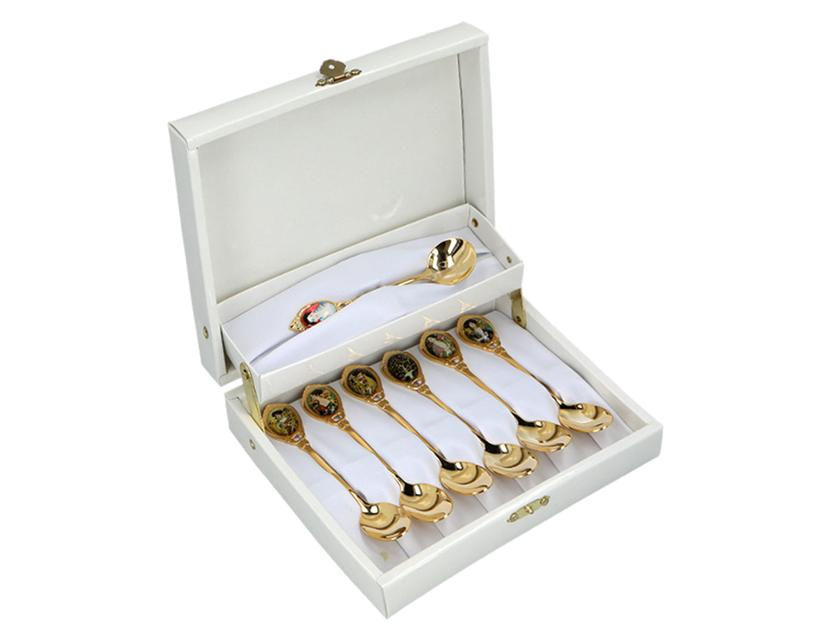 Set of 6 24K gold-plated teaspoons with 1 sugar spoon